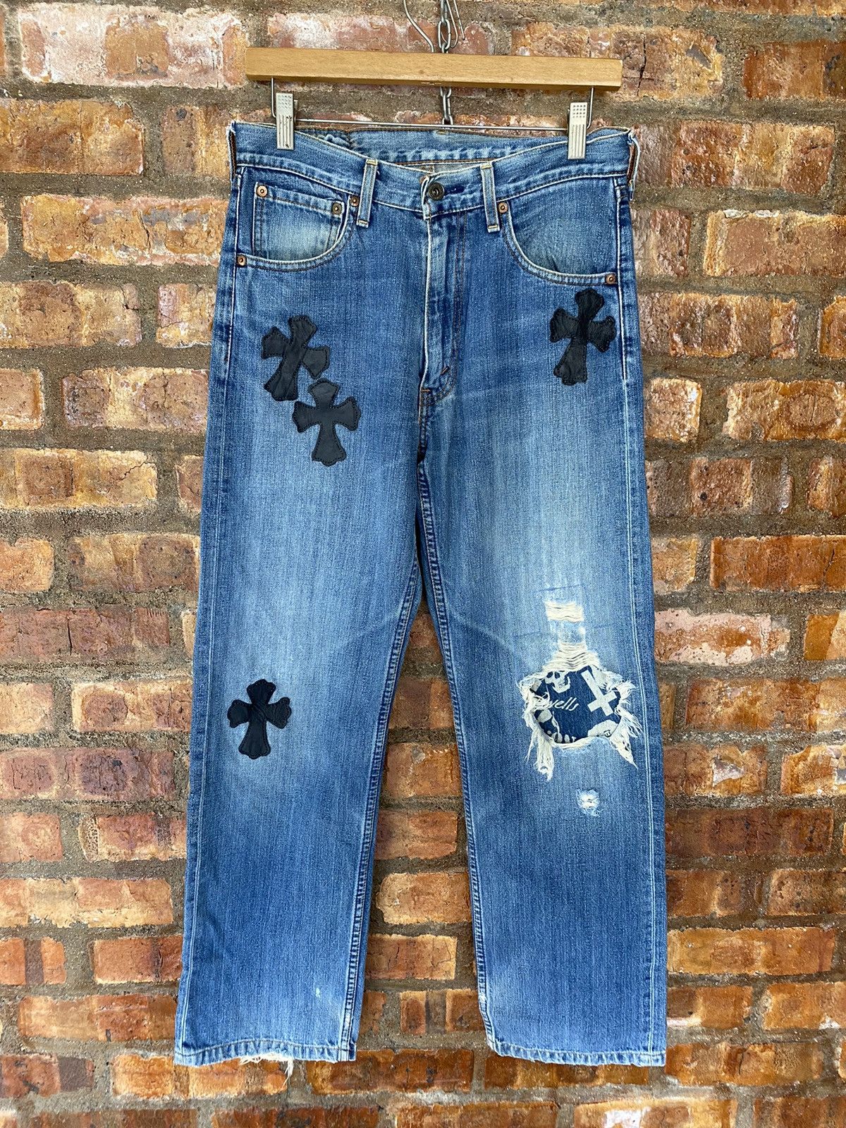 Japanese Brand Vtg Levis Distressed Cross Custom/Rebuild in Japan Size US 29 - 2 Thumbnail