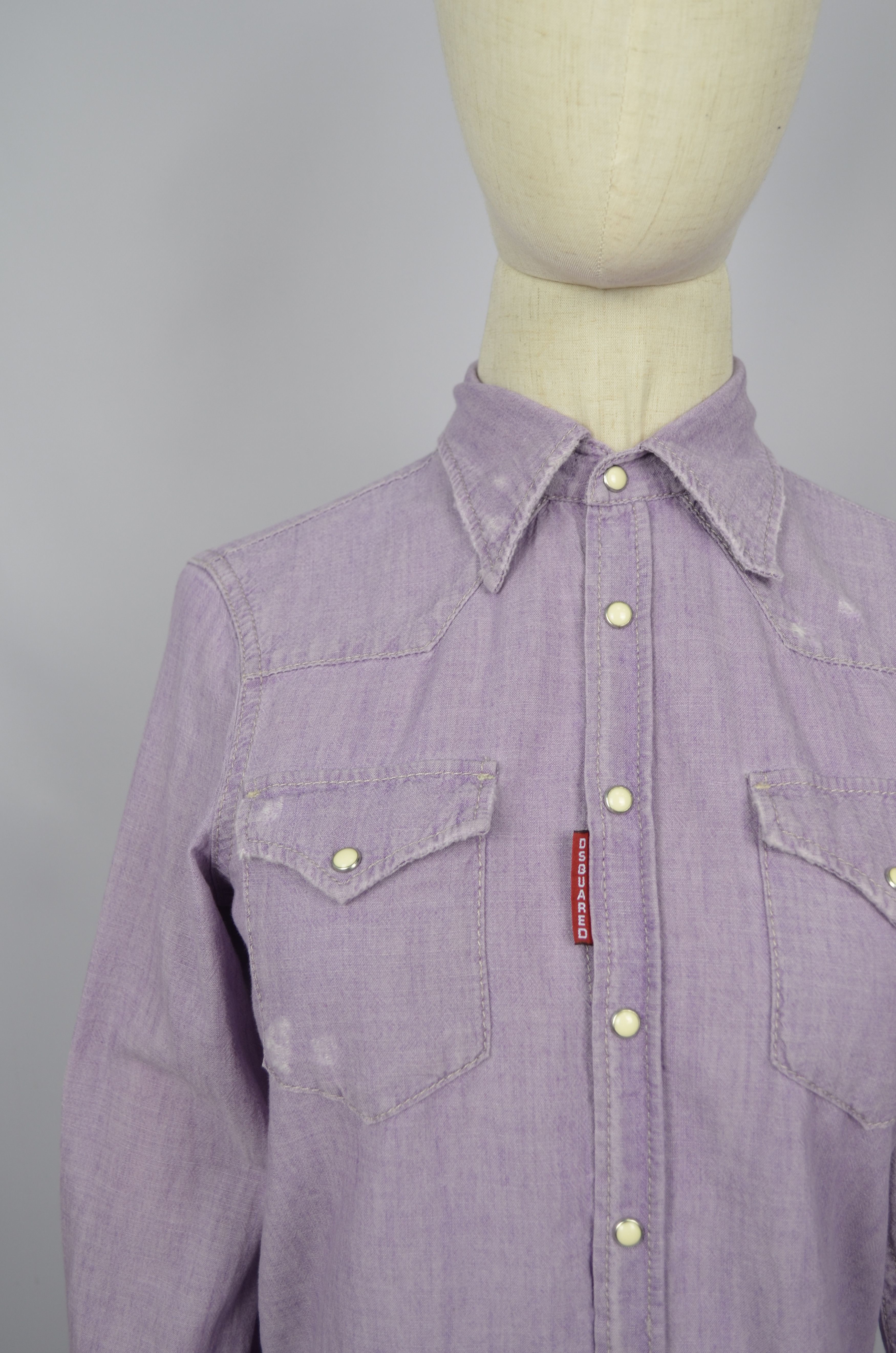 Designer × Dsquared2 Dsquared2 Denim Western Snap Distressed Shirt Violet Size 40 Size S / US 4 / IT 40 - 5 Thumbnail