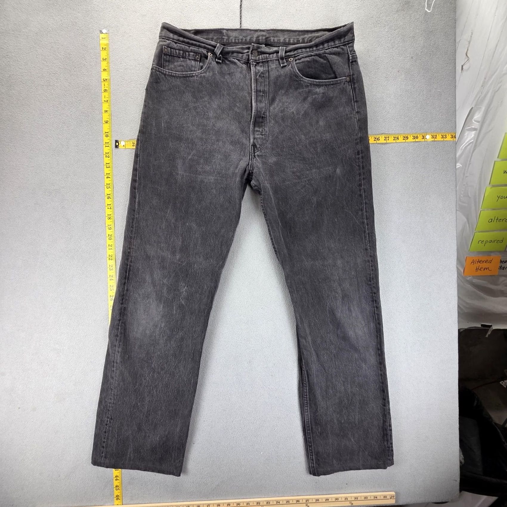 Levi's VINTAGE Levi's 501 Jeans Mens Black Regular Straight 36x31 Denim Charcoal Wash Distressed Pockets Logo USA USA Mens 501 Straight Jeans Black 36x31 Size US 36 / EU 52 - 2 Thumbnail