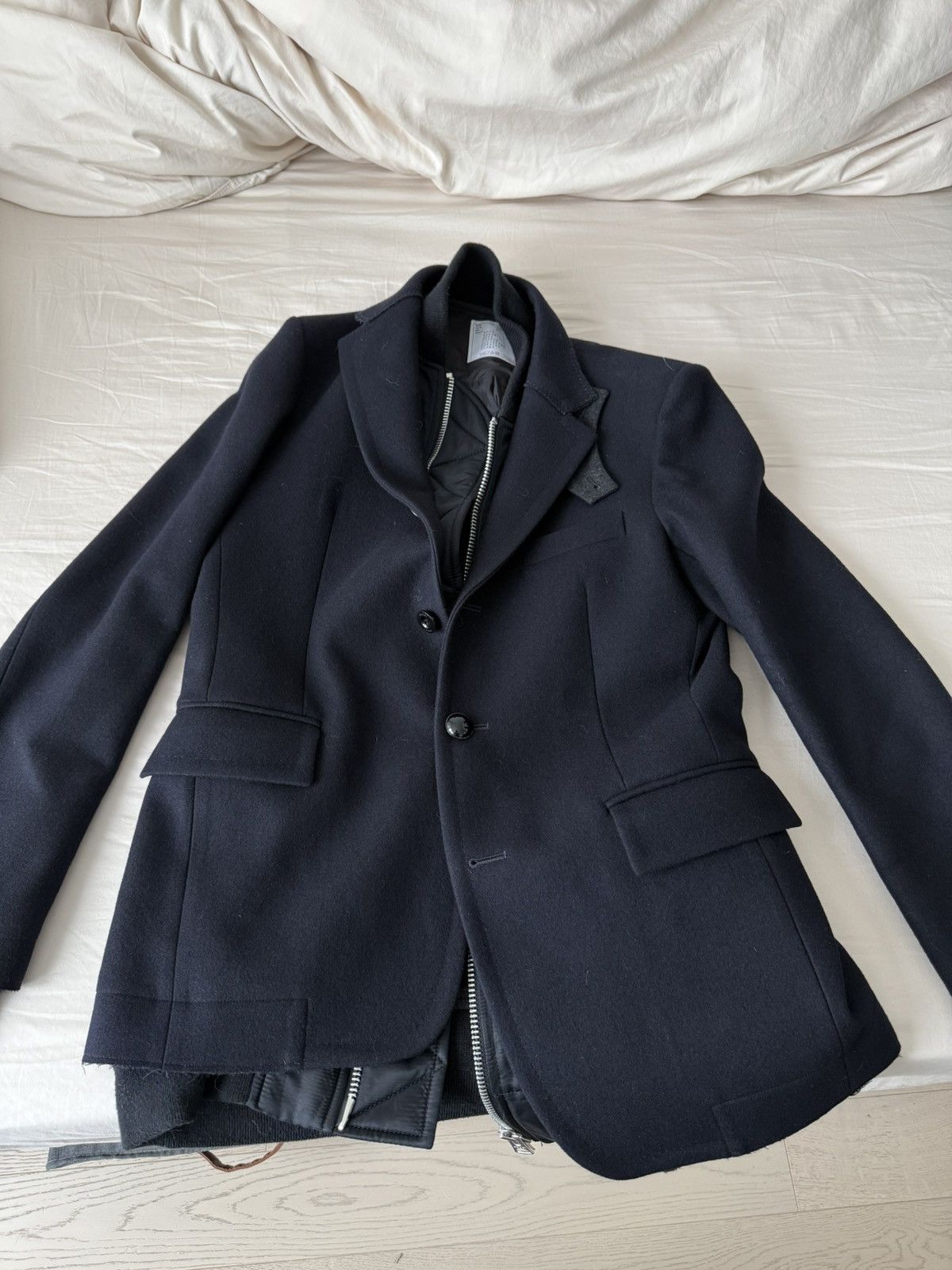 Navy Sacai Wool Coat w/ Bomber details