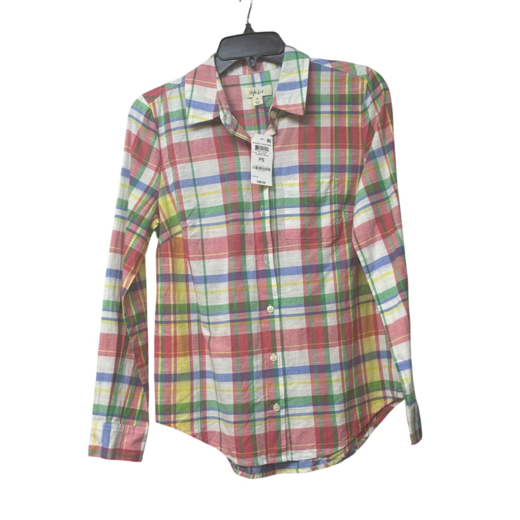 Style & Co Style & Co Petite Cotton Plaid Shirt, Coconut Cream, Sz. PS Size ONE SIZE - 4 Thumbnail