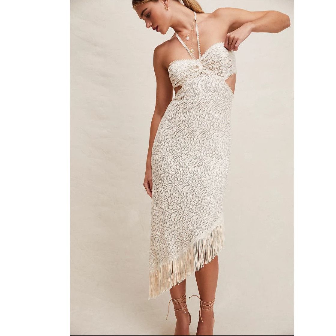 image of New Free People Anna Sui Crochet Lace Cutout Dress $660 Xs in Cream, Women's