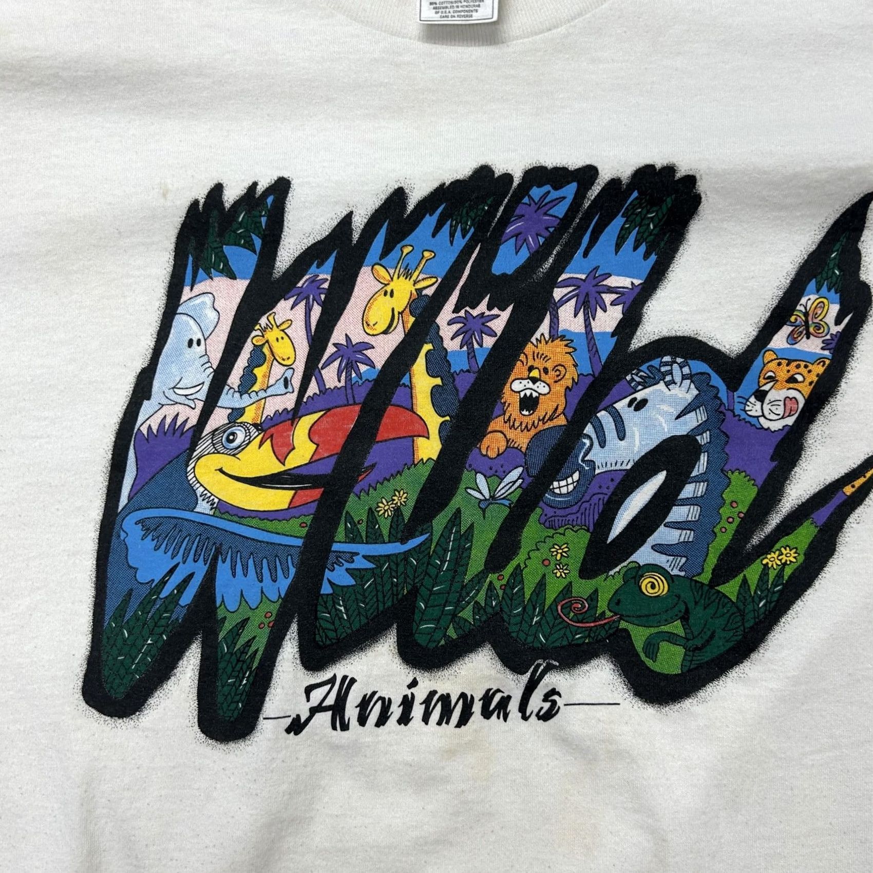 Fruit Of The Loom VINTAGE Fruit of the Loom Shirt Mens XL White Wild Animals Safari Graphic Tee Size US XL / EU 56 / 4 - 2 Thumbnail