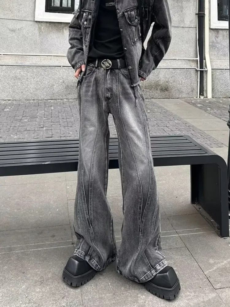 Vintage Grey Baggy Stacked Flare Jeans Size US 32 / EU 48 - 6 Thumbnail