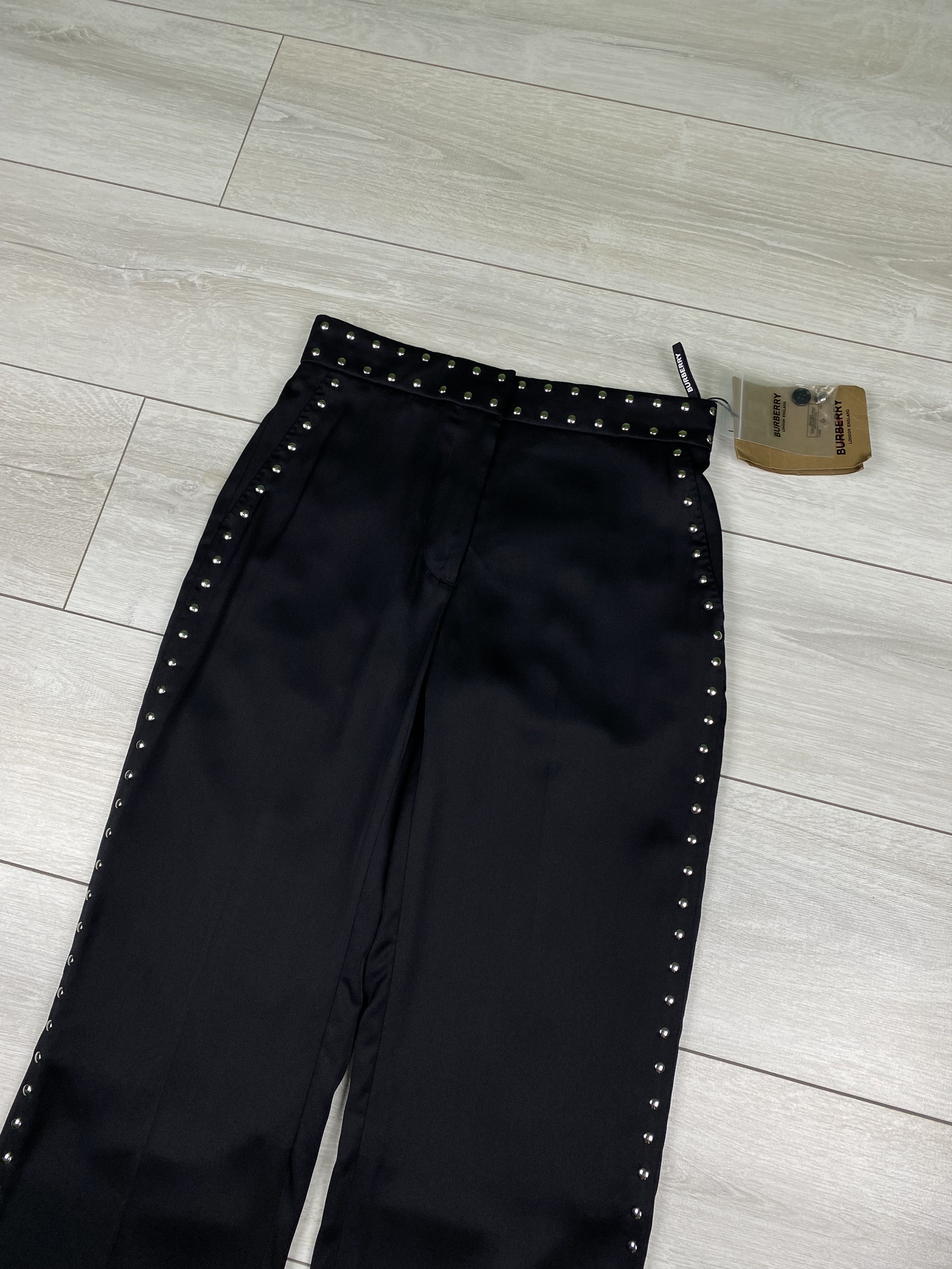 Burberry Burberry Black Silk Satin Studded Tailored Trousers pants Size 24" / US 00 / IT 34 - 6 Thumbnail
