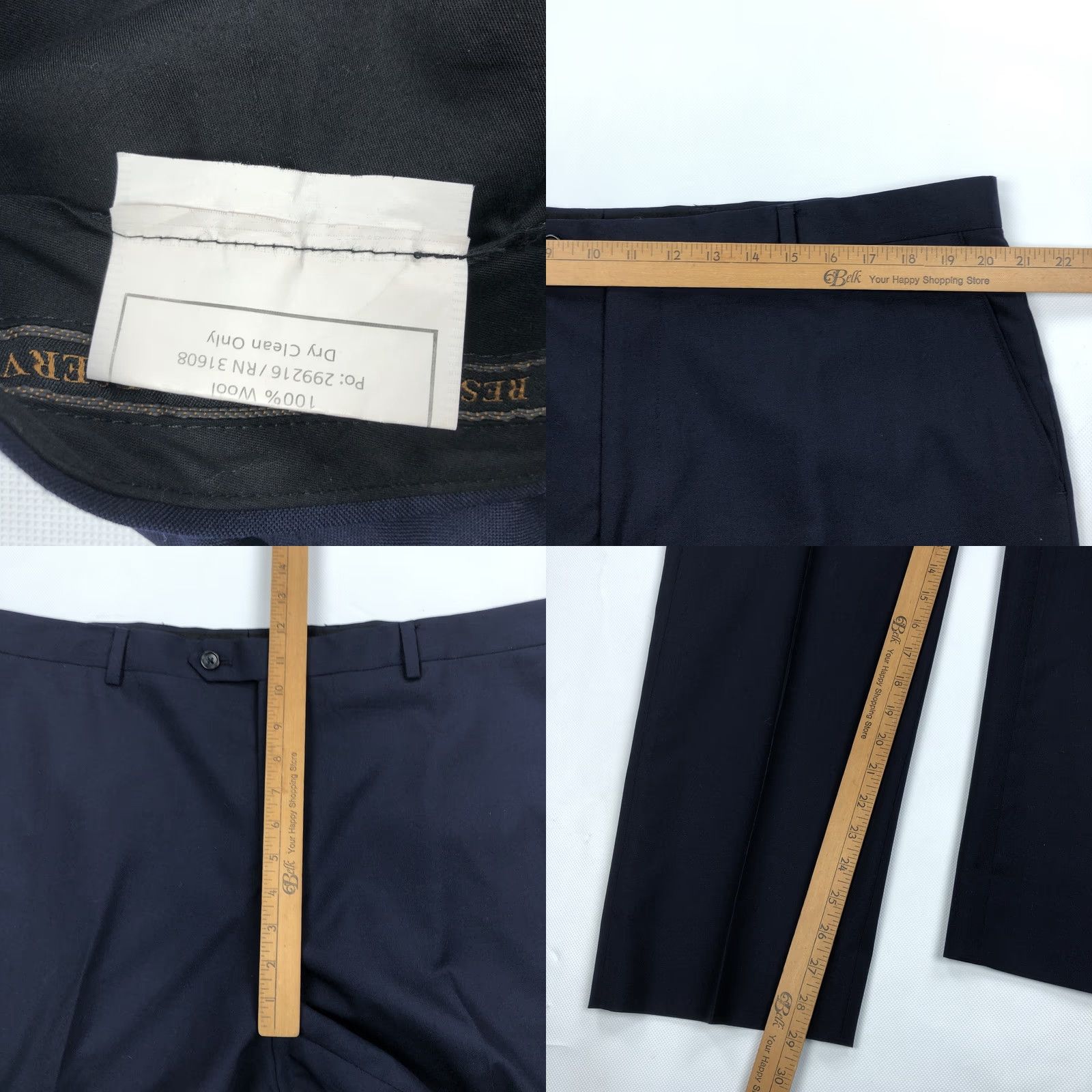 Vintage Jos A. Bank Reserve Vitale Barberis Canonico 100% Wool Dress Pants Navy 40R Men's Straight Flat Front Classic Formal Business Casual Dress Pants Men Size US 40 / EU 56 - 8 Thumbnail