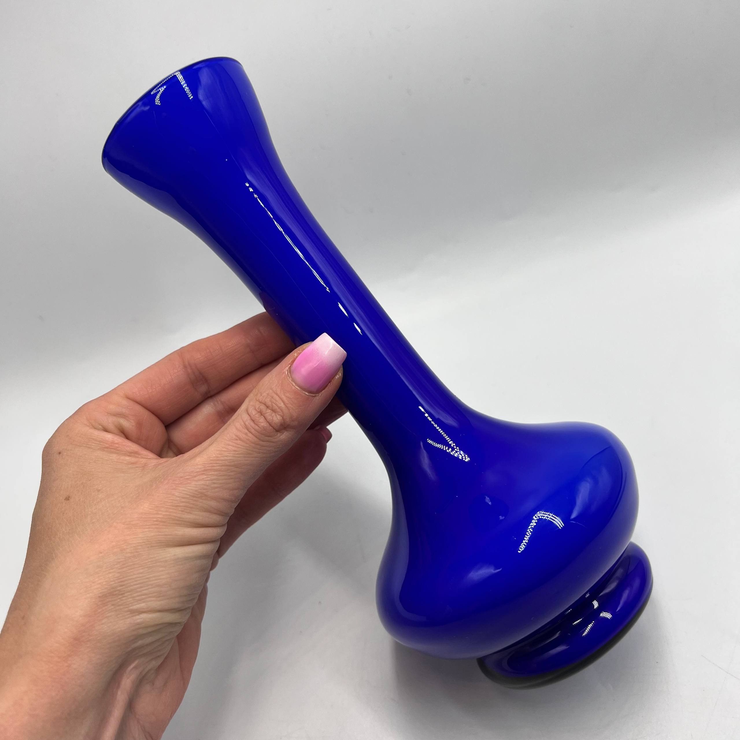 Vintage Vintage Cobalt Blue Glass Vase 21 cm – Ukrainian Art Glass Size ONE SIZE - 3 Thumbnail
