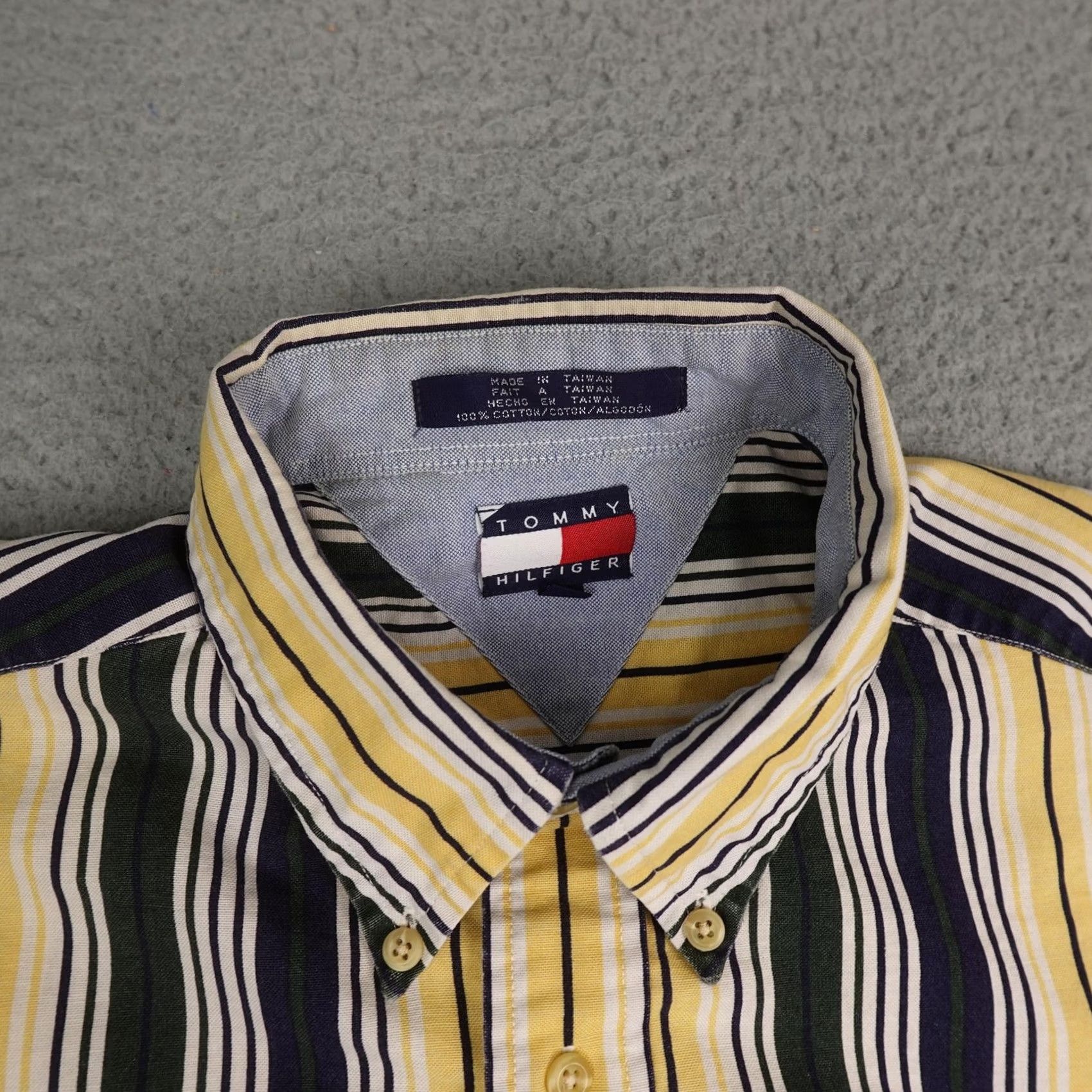 Tommy Hilfiger VINTAGE Tommy Hilfiger Shirt Mens L Blue Yellow Stripe Long Sleeve Crest 90s Retro Button-Up Collared Size US L / EU 52-54 / 3 - 5 Thumbnail