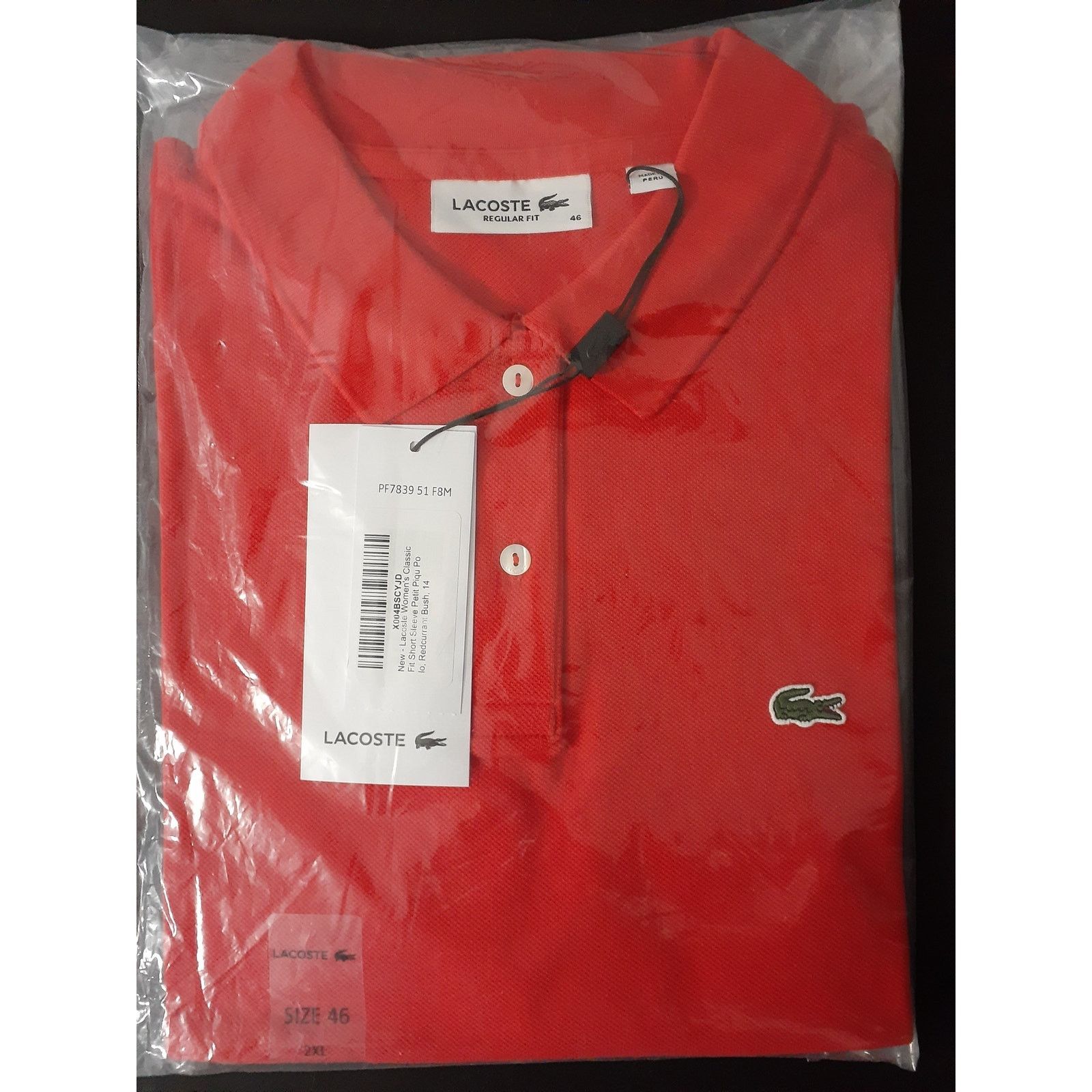 Lacoste Lacoste Women's Classic Fit Short Sleeve Petit Polo Red 14 Size XL / US 12-14 / IT 48-50 - 2 Thumbnail