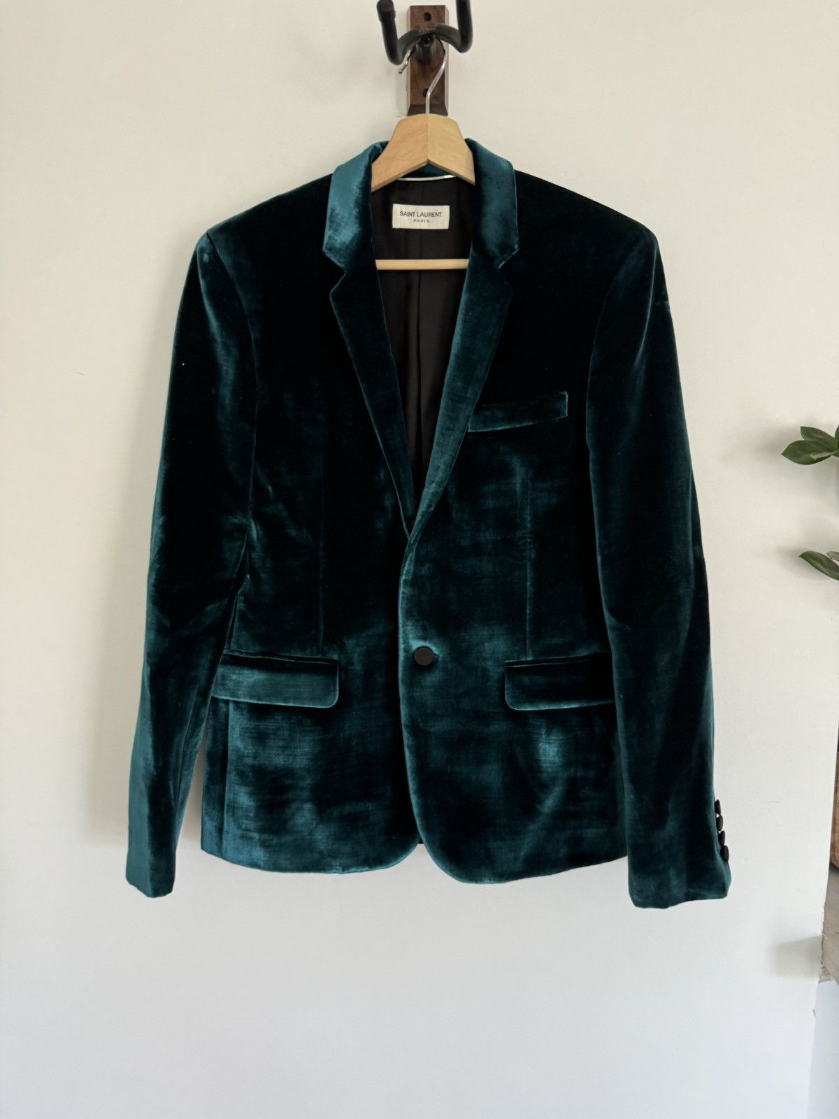 Saint Laurent Paris Teal Velour Blazer Size 46R - 1 Thumbnail