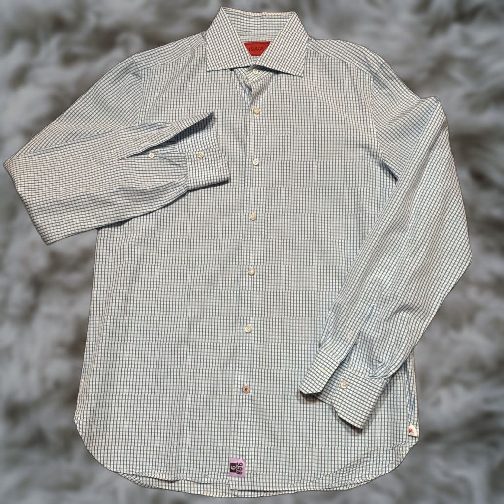 Isaia Isaia Napoli Shirt Men's 15.5 /40 Blue Check Long Sleeve Button Up Dress Shirt Size US L / EU 52-54 / 3 - 1 Thumbnail