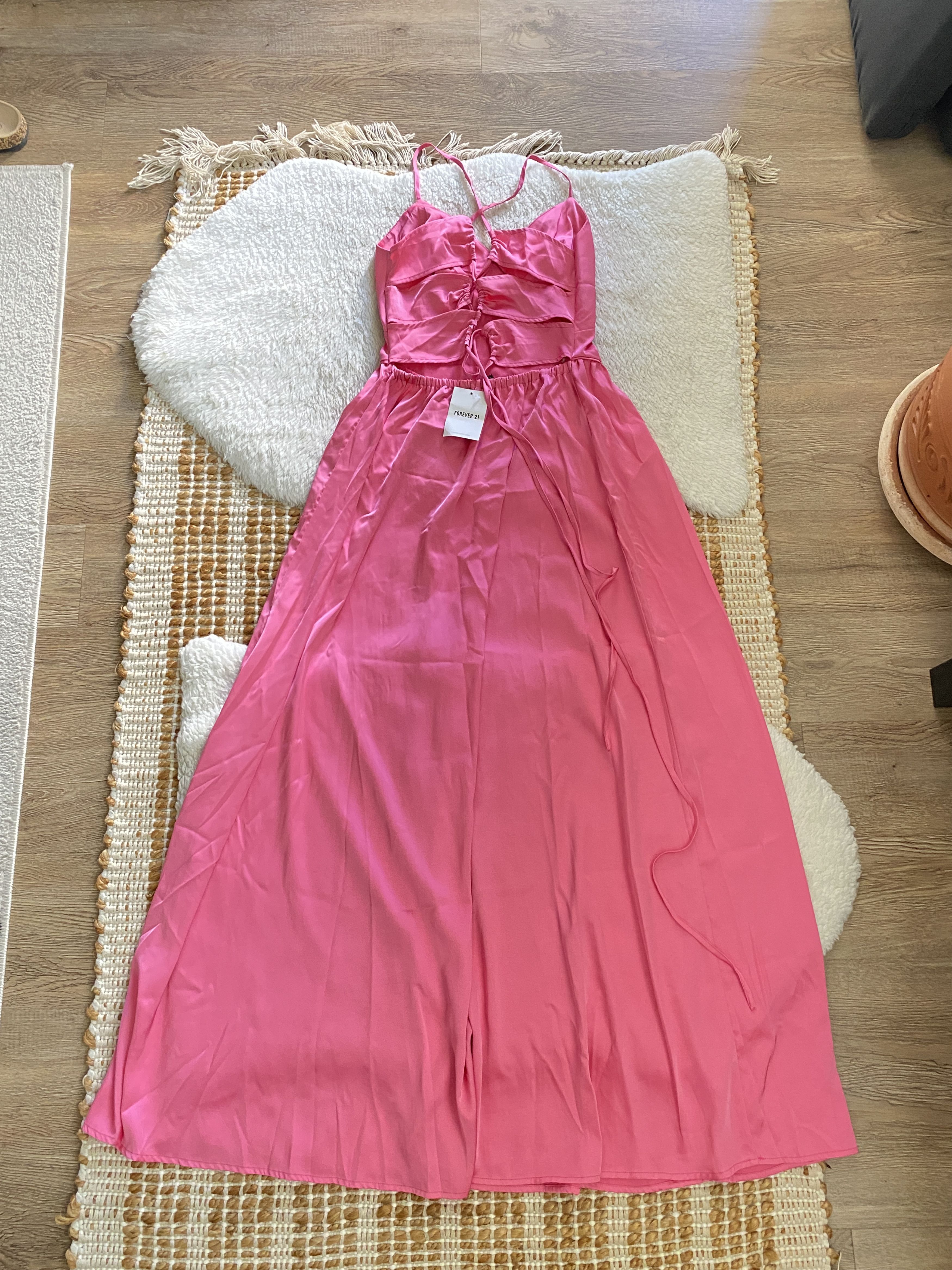 Forever 21 Forever 21 Fuchsia Pink Satin Lace-Up Maxi Dress Size S / US 4 / IT 40 - 4 Thumbnail