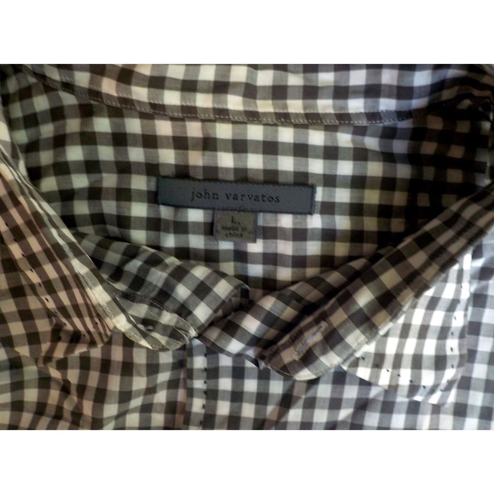 John Varvatos John Varvatos Checked Print Button Front Shirt SZ L White/Gray Mens Shirt Size US L / EU 52-54 / 3 - 4 Thumbnail