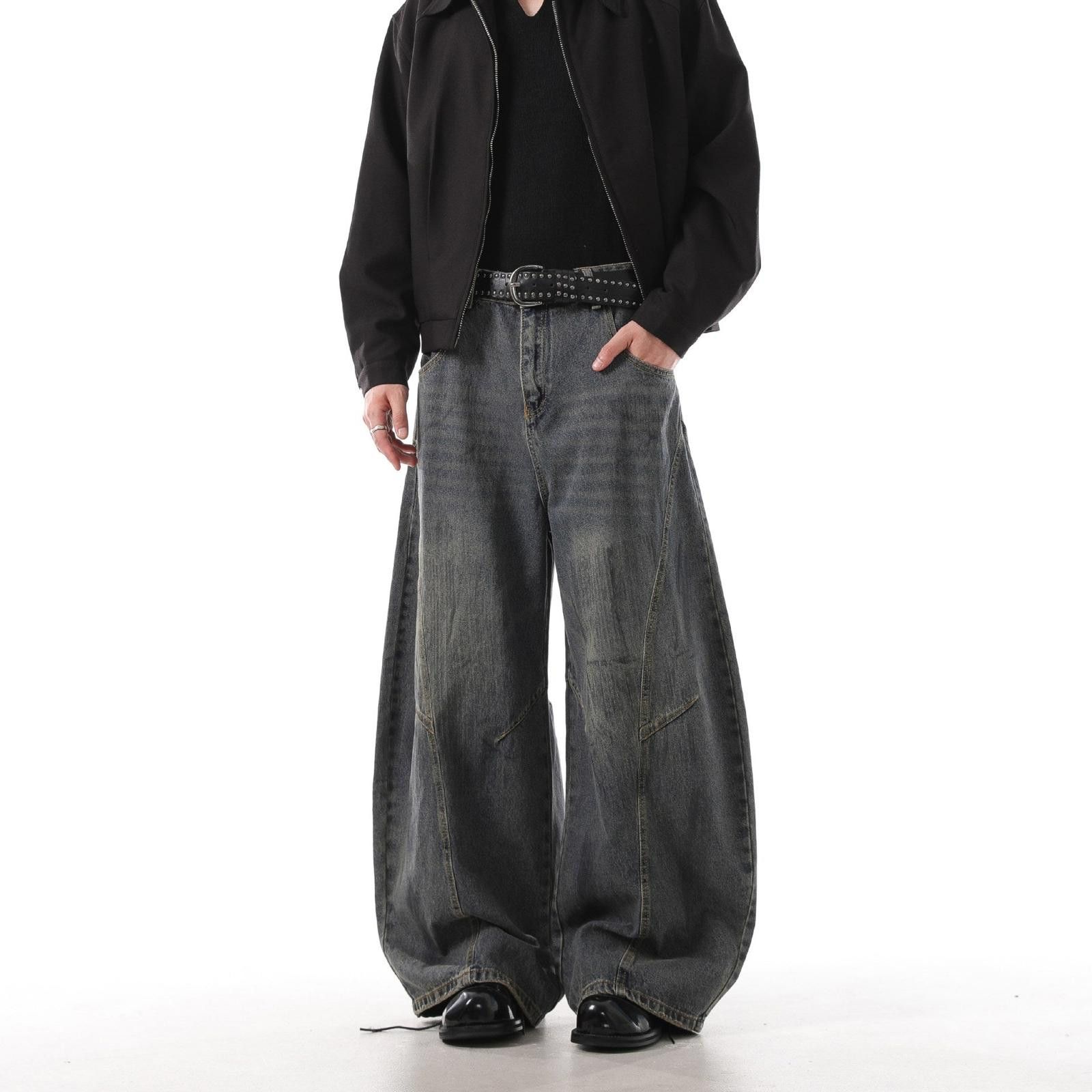 Japanese Brand Distressed Baggy Wide Leg Jeans, Barrel Leg Jeans Size US 32 / EU 48 - 2 Thumbnail