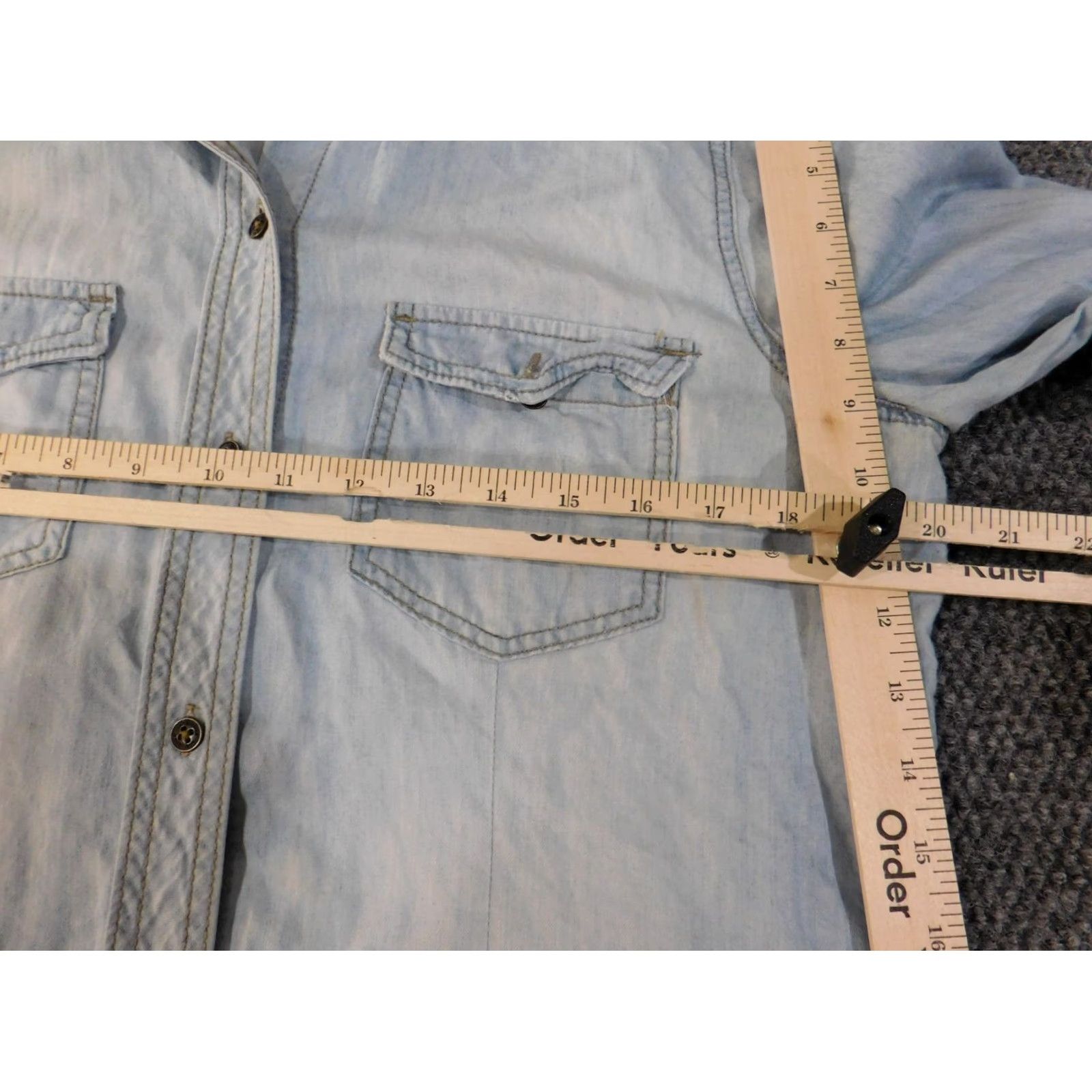 Vintage Rock & Republic Womens Button-Up Top Denim Blue L Retro Pockets Cotton Lyocell Long Sleeve Shirt Size L / US 10 / IT 46 - 6 Thumbnail