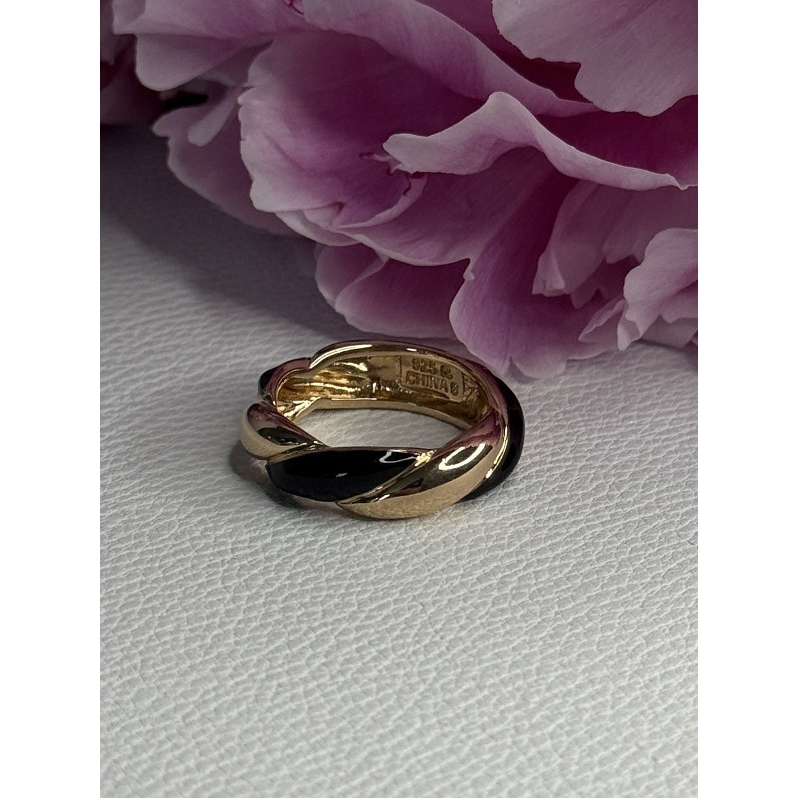 Jewelry 925 STERLING SILVER GOLD PLATED ONYX RING SIZE 8 Size ONE SIZE - 3 Thumbnail