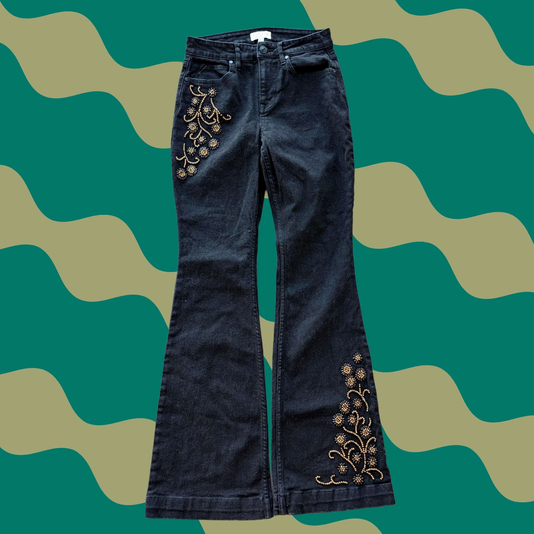 Vintage VINTAGE Y2k Western Cowgirl Wide Leg Flare Beaded Embellished Black Jeans 26 Women Blue Regular Ankle Jeans Mens Womens Girls Size 26" / US 2 / IT 38 - 1 Thumbnail