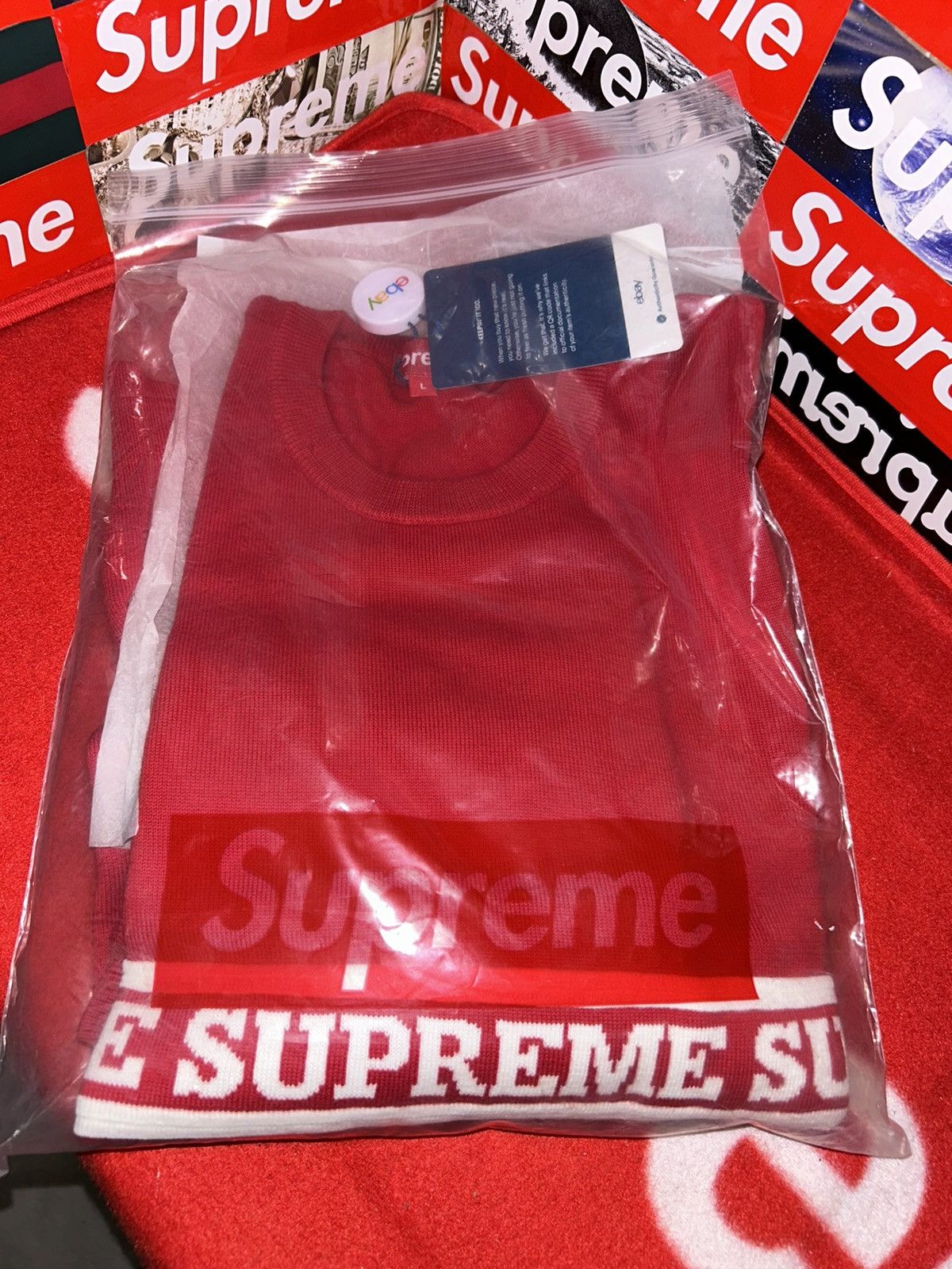 Supreme SUPREME LOGO STRIPE KNIT TOP RED FW19 LARGE BRAND NEW Size US L / EU 52-54 / 3 - 8 Thumbnail
