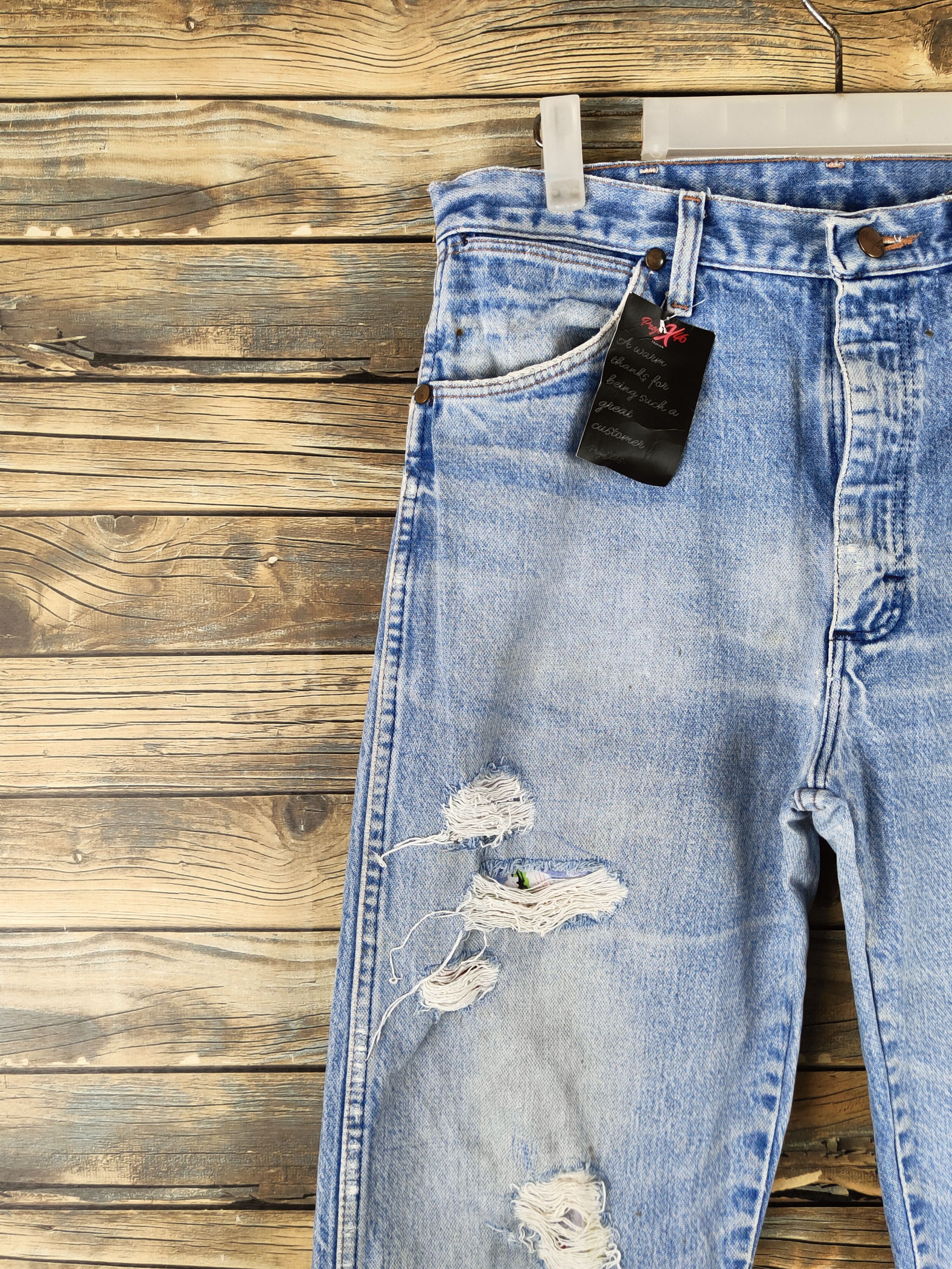 Wrangler DL Wrangler Blue Distressed Ripped denim Jeans #46-102 Size US 32 / EU 48 - 3 Thumbnail
