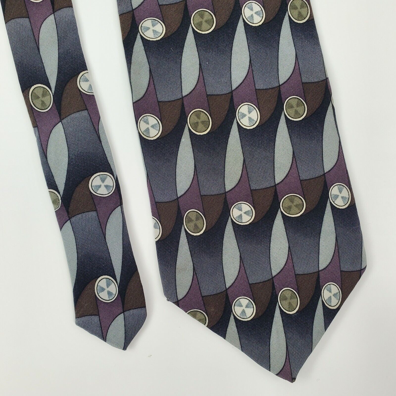 Vintage Cocktail Collection Gray Purple Silk Abstract Geometric Tie Size ONE SIZE - 1 Thumbnail