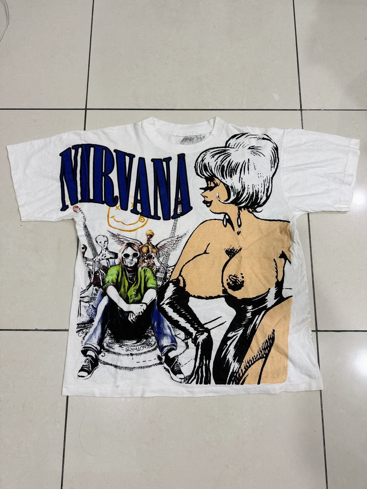 Nirvana Vintage Nirvana Kurt Cobain All-Over Print Shirt White Size US XL / EU 56 / 4 - 1 Thumbnail