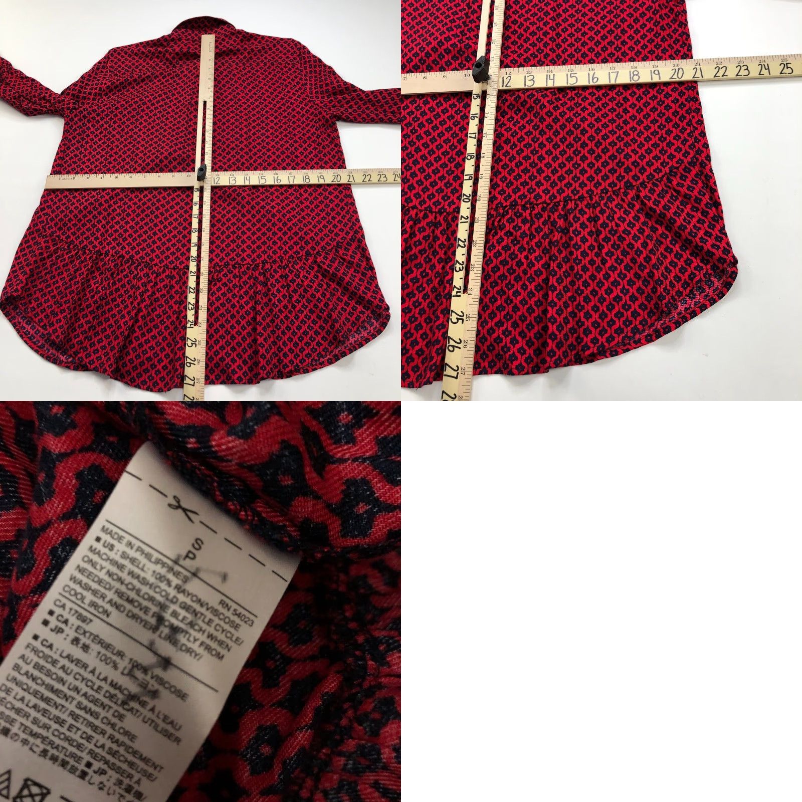 Banana Republic Banana Republic Shirt Button-Up All Over Print Long Sleeve Boyfriend Fit Red Women's M Casual Geometric 4.24 Vintage No Size M / US 6-8 / IT 42-44 - 9 Thumbnail