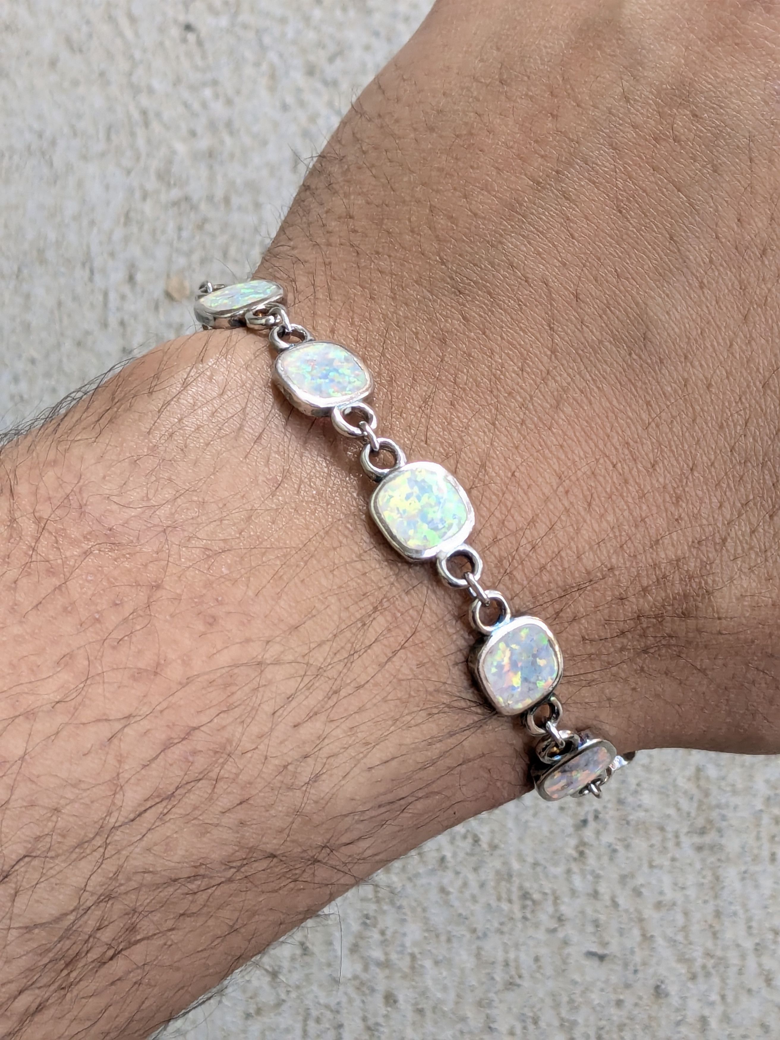 Jewelry Vintage Sterling Silver Bracelet Opal Chain 7.75" Y2K Size ONE SIZE - 12 Thumbnail