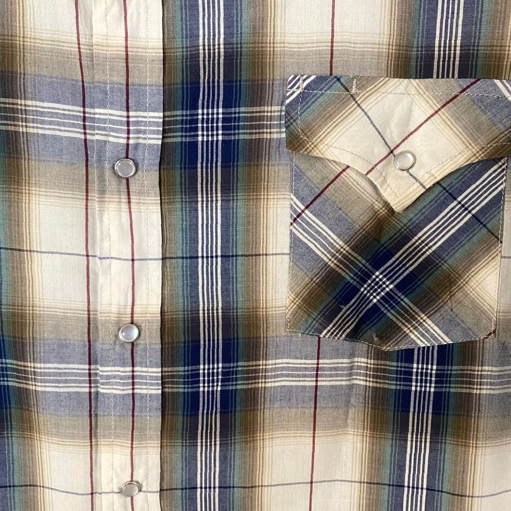 Vintage VINTAGE Ely Cattleman Western Pearl Snap Shirt Short Sleeve Plaid Blue 2XL Mens Size US XXL / EU 58 / 5 - 7 Thumbnail