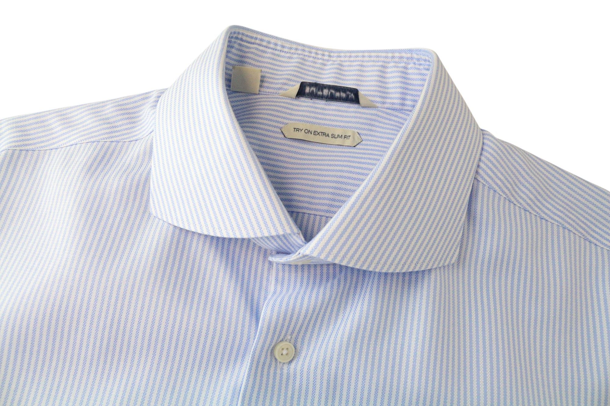 Suitsupply 44/17 1/2 Extra Slim Blue Cotton Striped Cutaway 78643 Size 44R - 3 Thumbnail