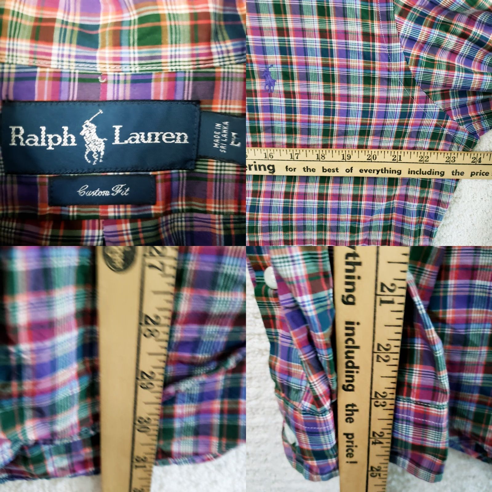 Ralph Lauren Ralph Lauren Men's L Custom Fit Purple Multicolor Plaid Button-Down Shirt Size US L / EU 52-54 / 3 - 9 Thumbnail