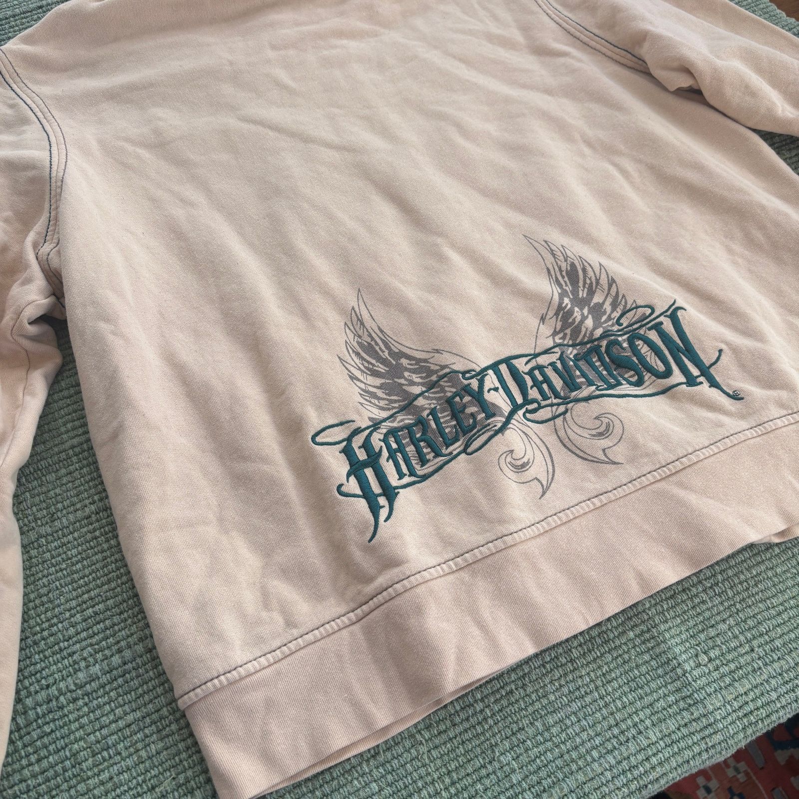 Harley Davidson × Vintage Vintage Y2K Harley Davidson Femme Cream Cotton Zip Hoodie XL Size XL / US 12-14 / IT 48-50 - 2 Thumbnail