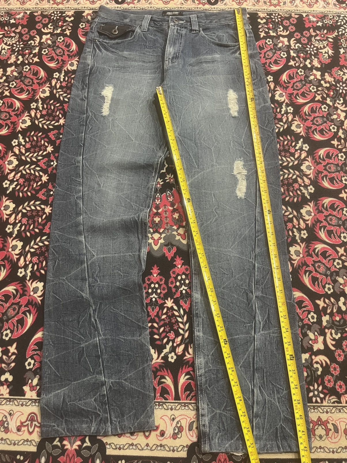 Hysteric Glamour Japanese Brand Jungle Storm Blue Cracked Distressed Jeans Size US 32 / EU 48 - 9 Thumbnail