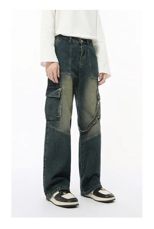 Japanese Brand Distressed patchwork multi-pocket lanyard distressed jeans Size US 32 / EU 48 - 8 Thumbnail