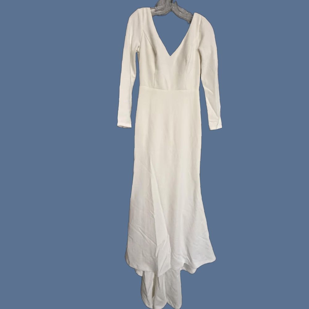 Lulus Lulus Dress Womens Small White V-Neck Long Sleeve Maxi Mermaid Bridal Wedding Size S / US 4 / IT 40 - 1 Thumbnail