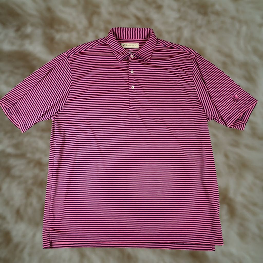 Vintage Donald Ross Polo Shirt Mens Pink Blue Striped Golf Short Sleeve Size US XXL / EU 58 / 5 - 1 Thumbnail