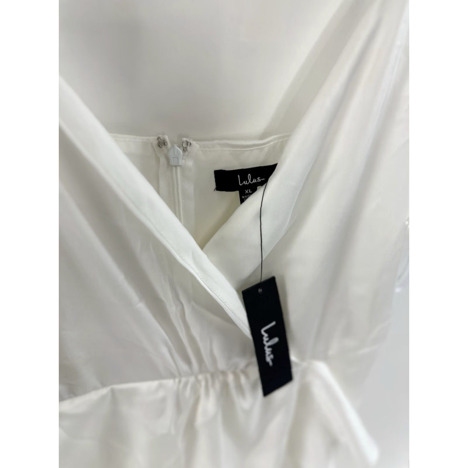 Lulus NWT Lulus Dress Women's XL White Satin Ruffle High Low Enchanted Moments V-Neck Sleeveless Midi Wedding Maxi Party/Cocktail Formal Size XL / US 12-14 / IT 48-50 - 5 Thumbnail