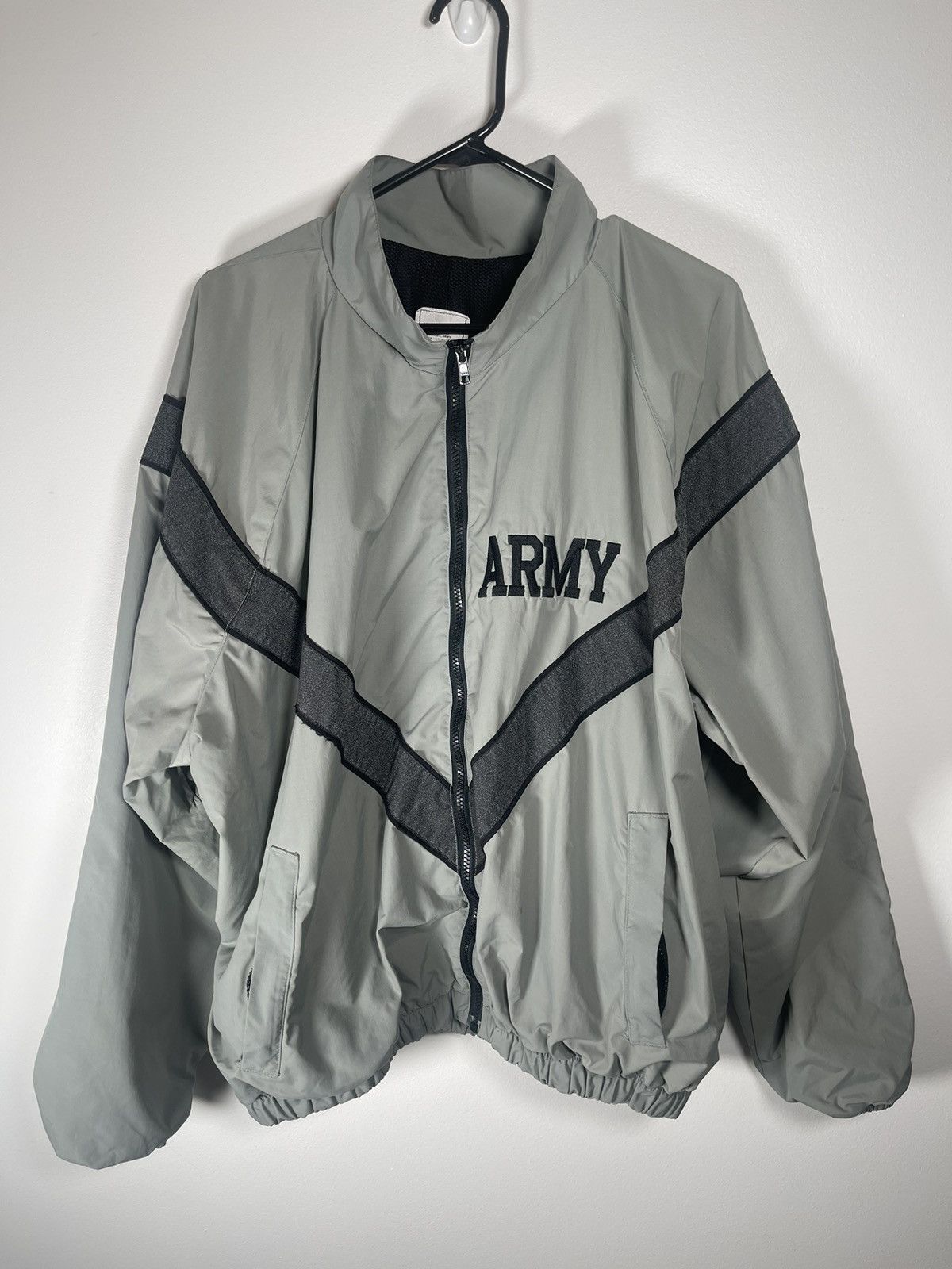 image of Military x Vintage “Army” Classic Zip Up Bomber Jacket Silver in Grey, Men's (Size Large)