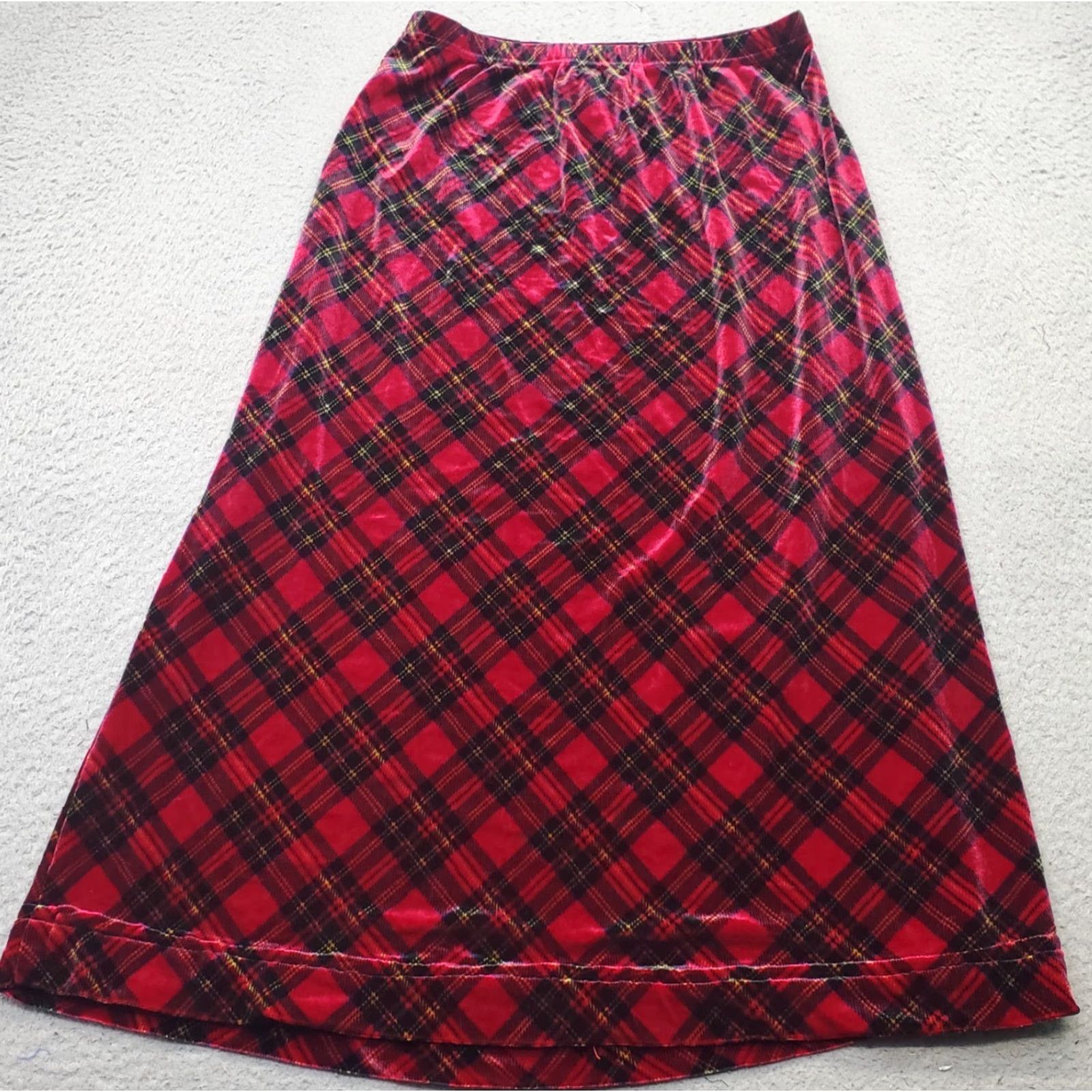 Coldwater Creek Coldwater Creek A-Line Skirt Womens PM Multicolor Plaid Velvet Pull On Casual Midi Size PM Womens Size 32" / US 10 / IT 46 - 2 Thumbnail