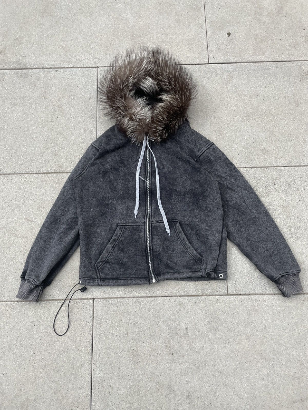 Other 2upworldwide washed black fur hood hoodie | Grailed