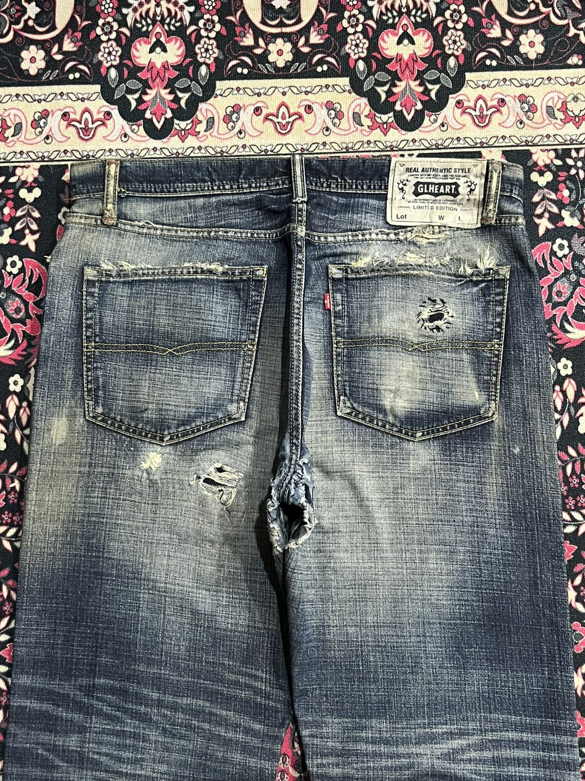 Vintage GL Heart Trashed Blue Faded Washed Loose Straight Jeans Size US 36 / EU 52 - 7 Thumbnail