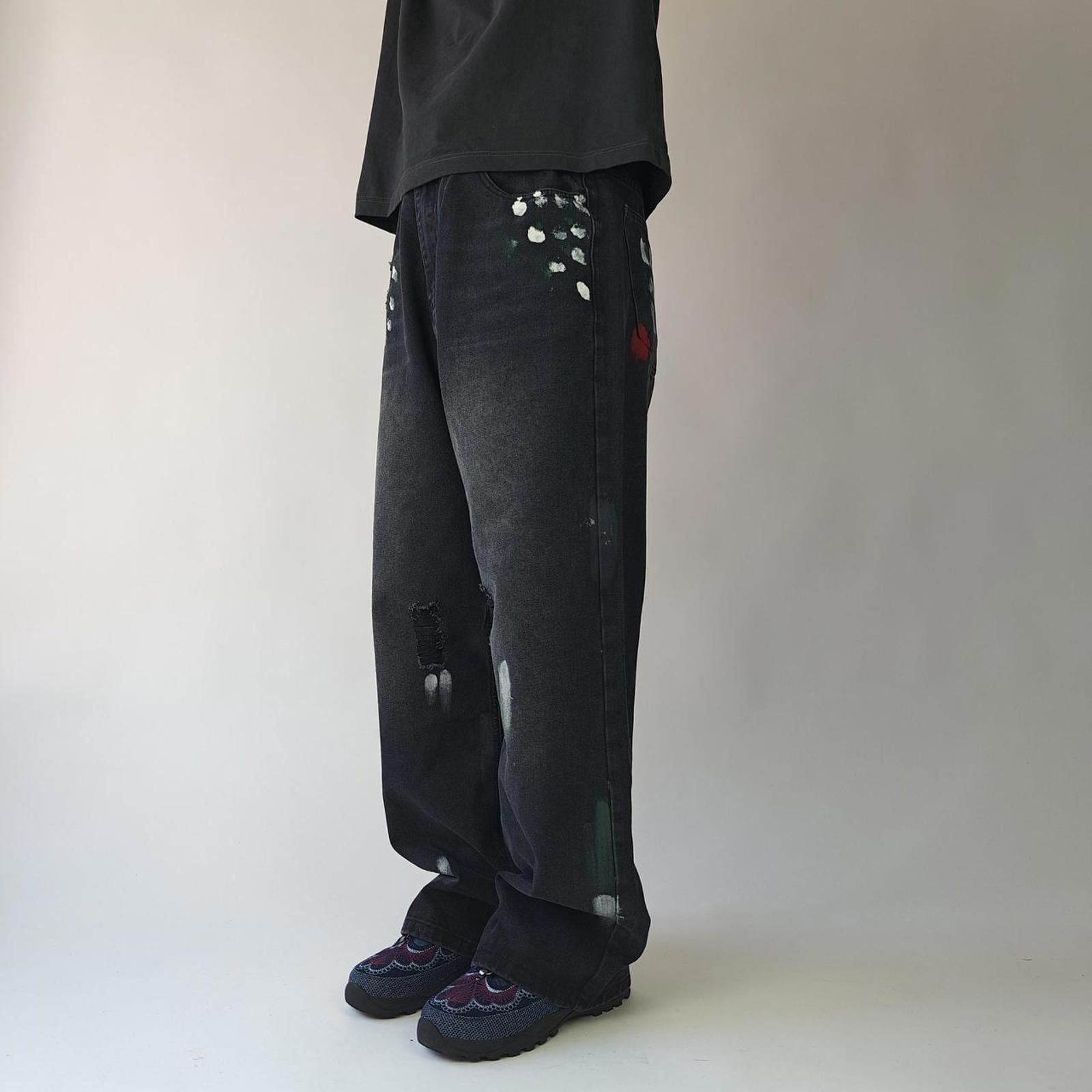 Other Black Paint Distressed Wide Leg Denim Size US 32 / EU 48 - 2 Thumbnail