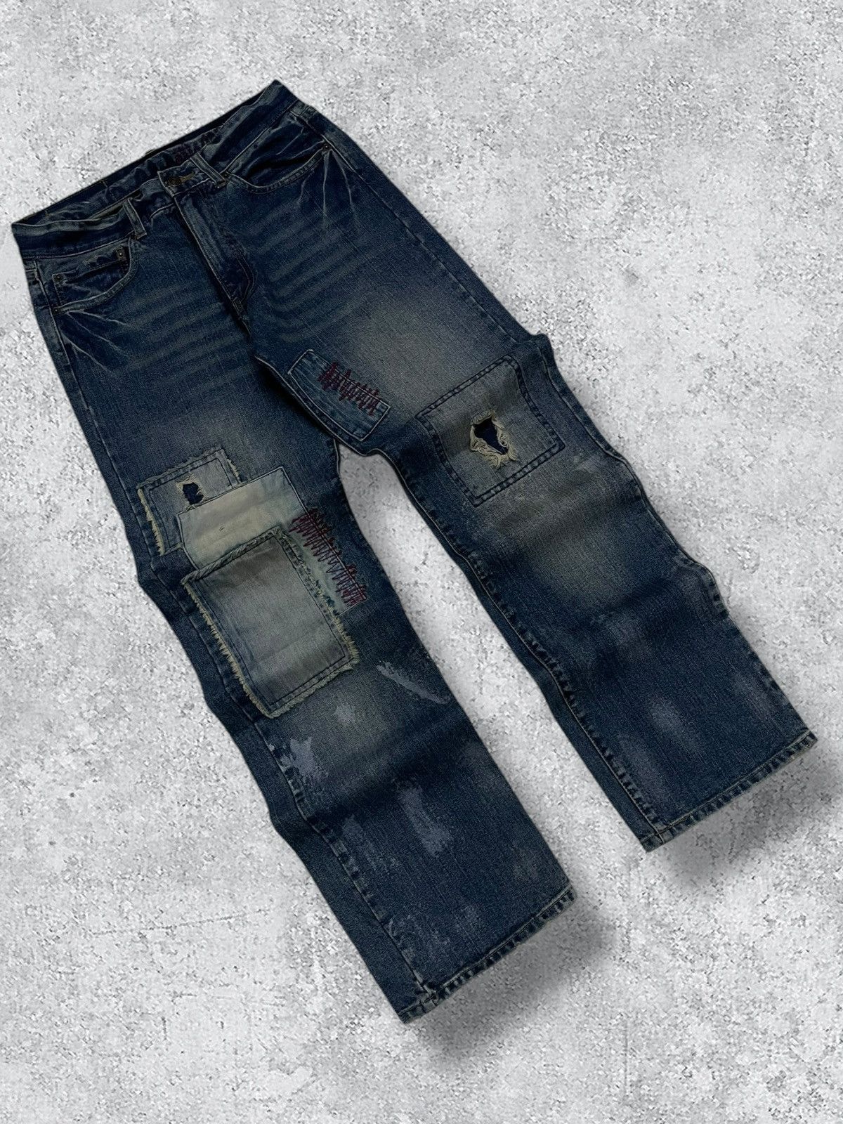 Vintage Japan Designer 90's LowBox Distressed Patchwork Jean