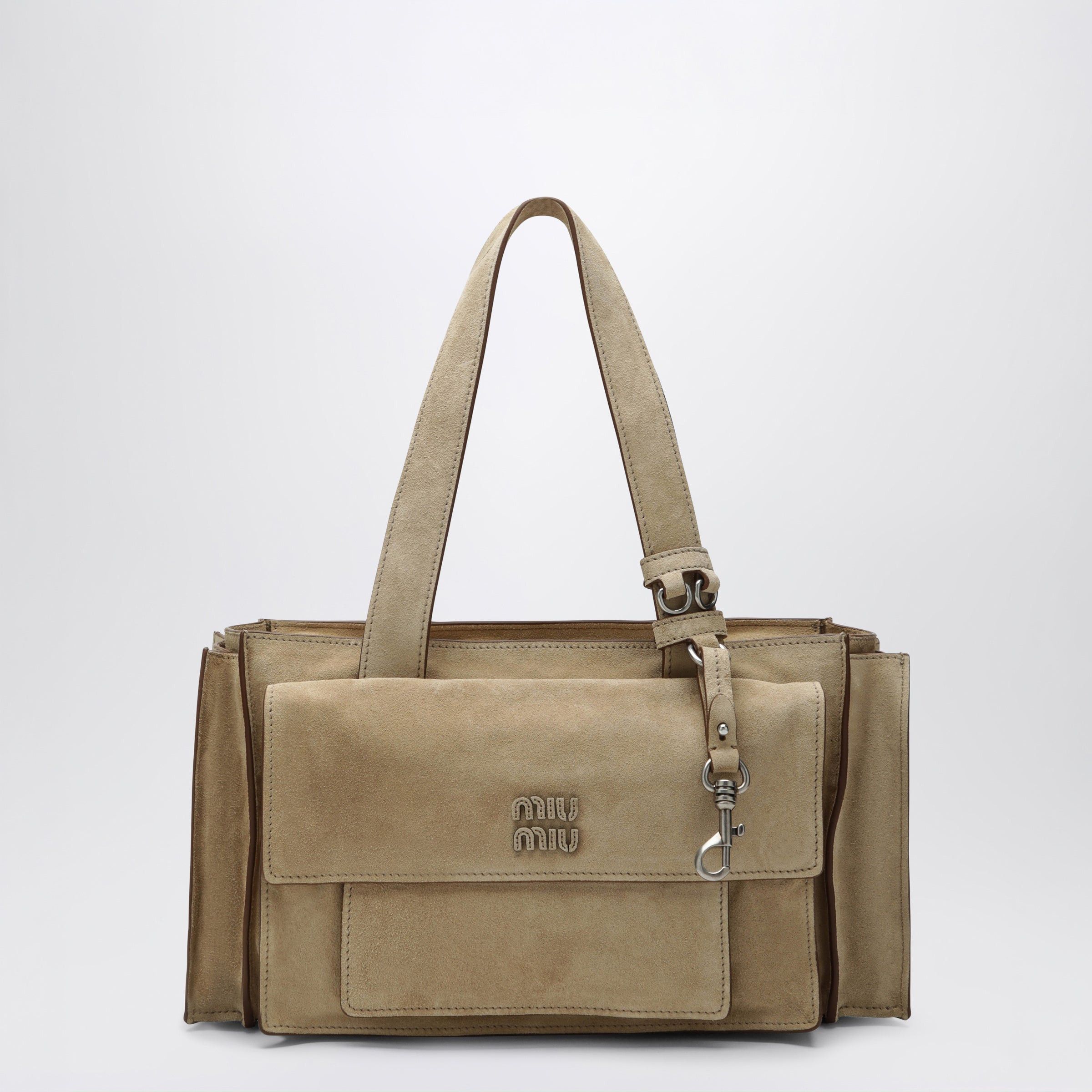Miu Miu Miu Miu Ecru Suede Utilitaire Satchel Size ONE SIZE - 1 Thumbnail