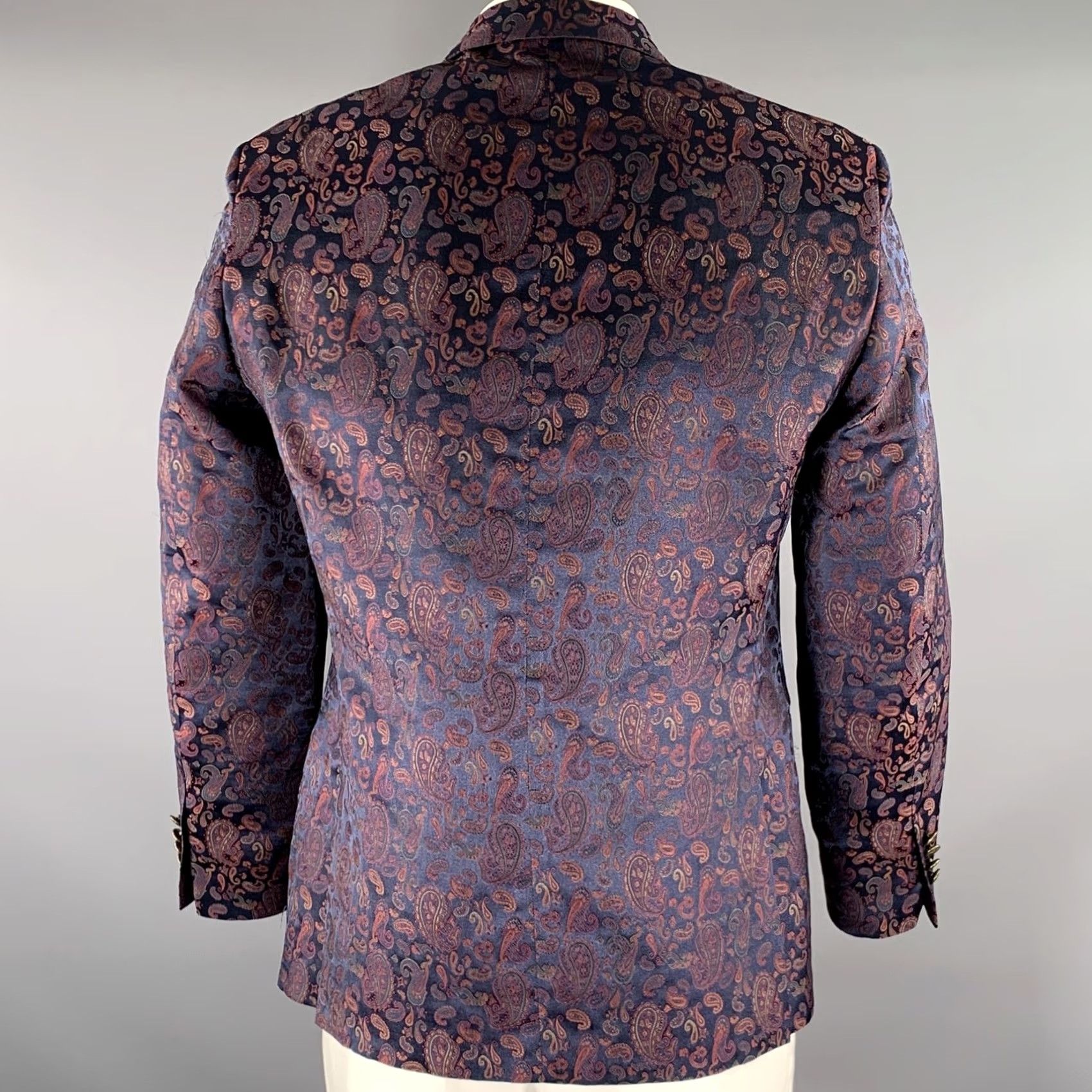 Tallia TALLIA Blazer Navy Burgundy & Green Paisley Polyester Chest Size 42 Men Size 42R - 4 Thumbnail