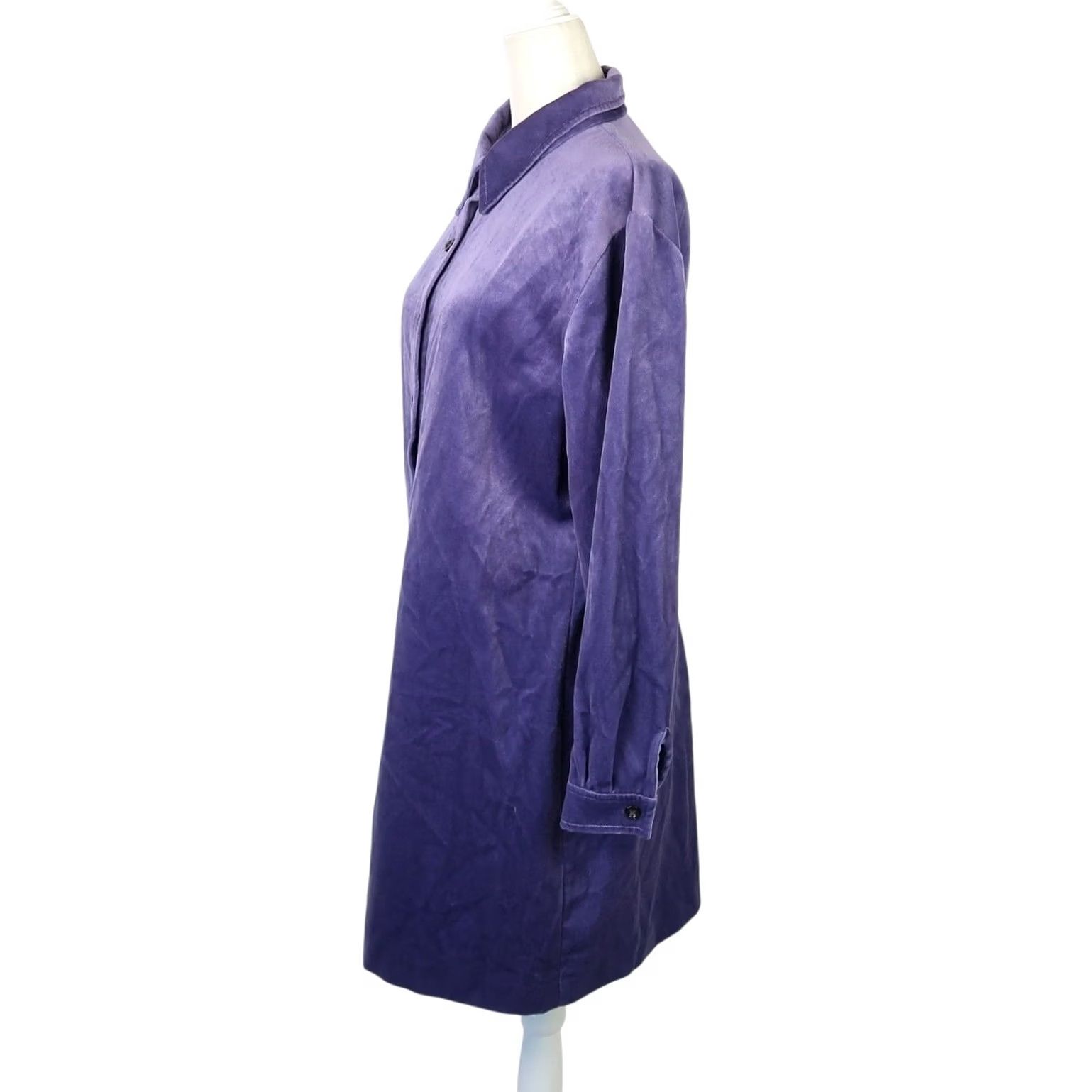 Liz Claiborne VINTAGE Liz Claiborne Shirt Dress M Purple-Blue Velvet Mini 90s Womens Size M / US 6-8 / IT 42-44 - 3 Thumbnail