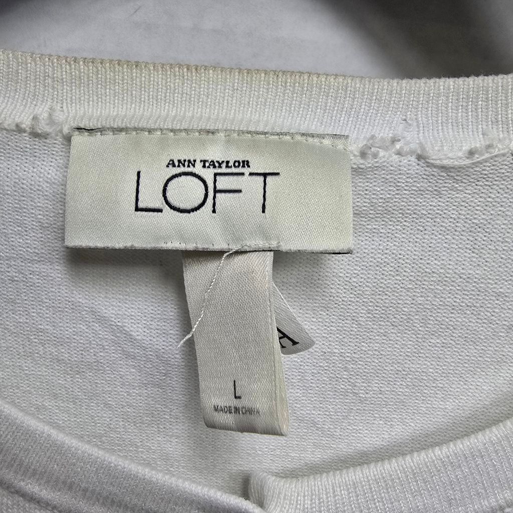 The Unbranded Brand Women's Ann Taylor LOFT White Cardigan Sweater L Size L / US 10 / IT 46 - 7 Thumbnail