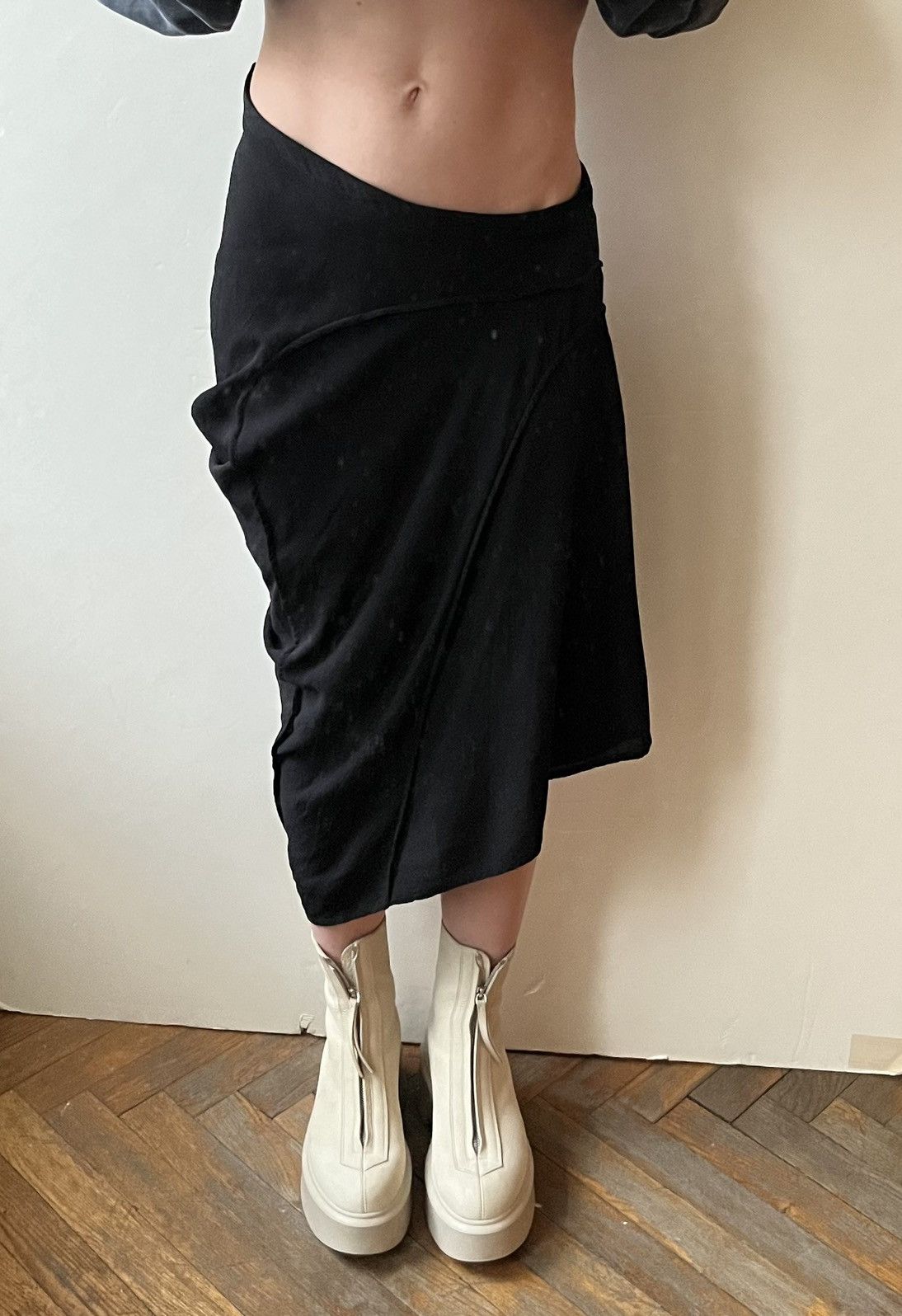image of Masnada Asymmetric Midi Skirt in Black, Women's (Size 27)