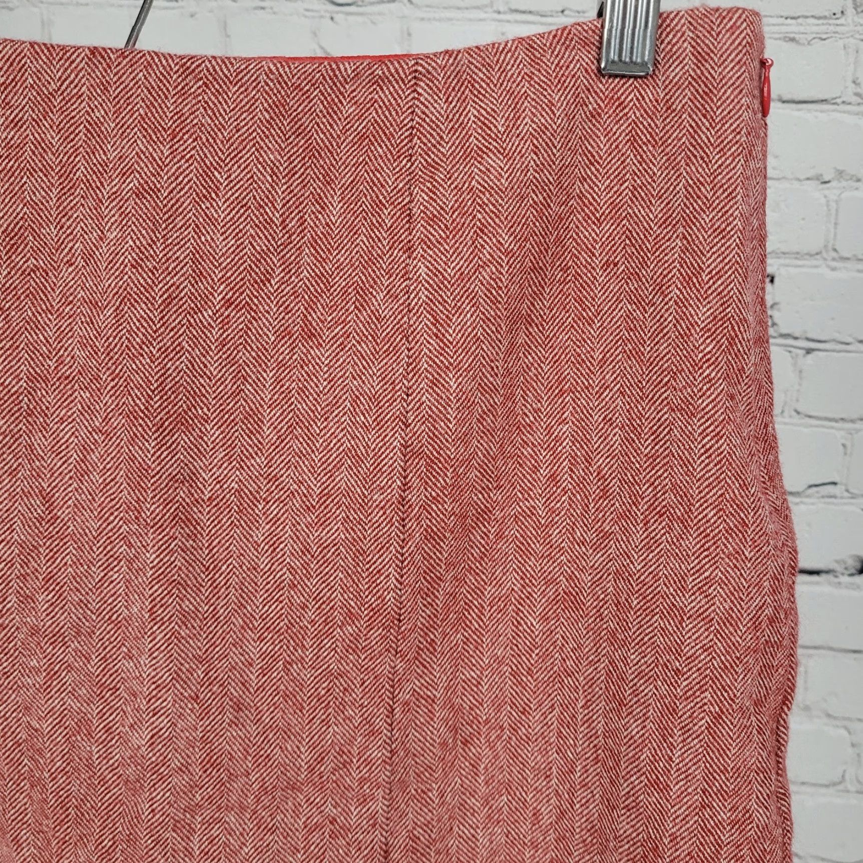 J.Crew VTG J.CREW Wool Herringbone A-Line Skirt - Red White, Side Zip, Lined, Knee Length, Size 12, Womens Size 34" / US 12 / IT 48 - 5 Thumbnail