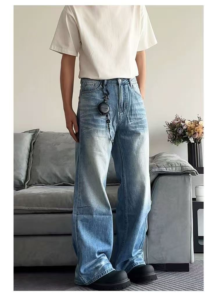 American washed vintage Cleanfit casual distressed jeans