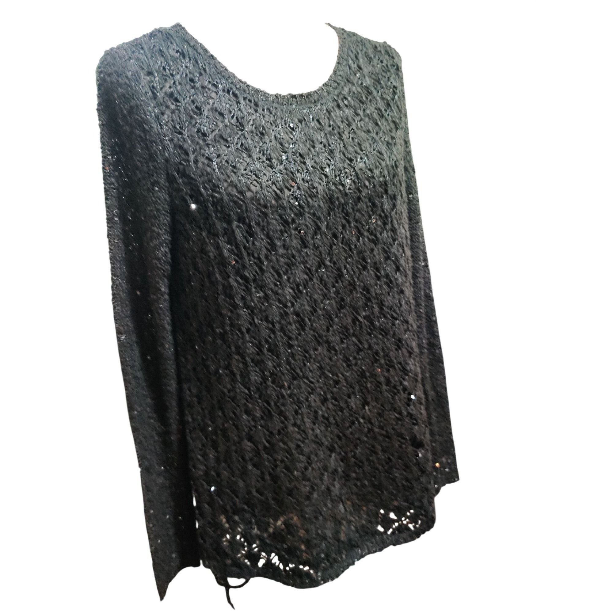 Other Maurices Black Sequin Open Knit Tunic Sweater Size L Sheer H Size L / US 10 / IT 46 - 4 Thumbnail
